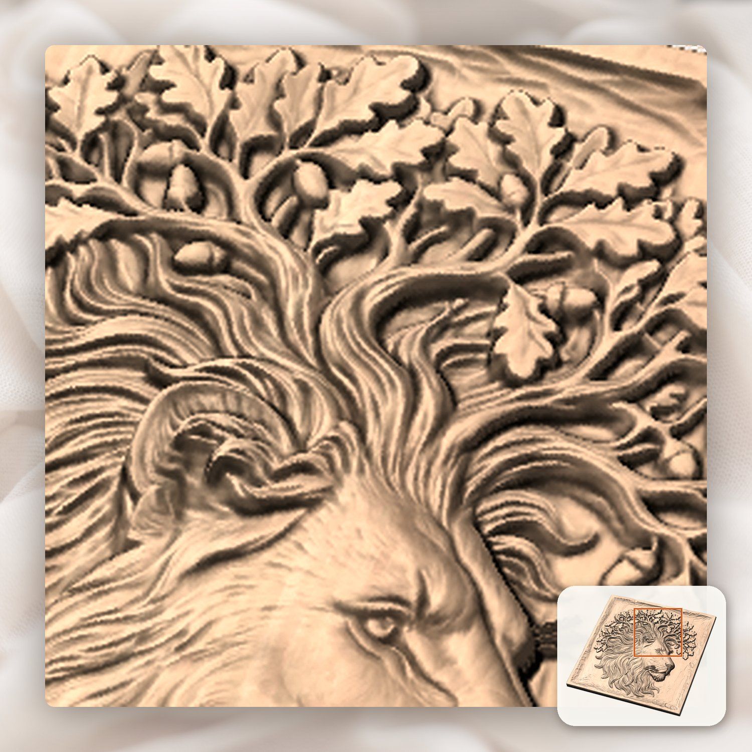 Majestic Lion King Oak Tree Spirit CNC Relief STL bas-relief STL — view 9