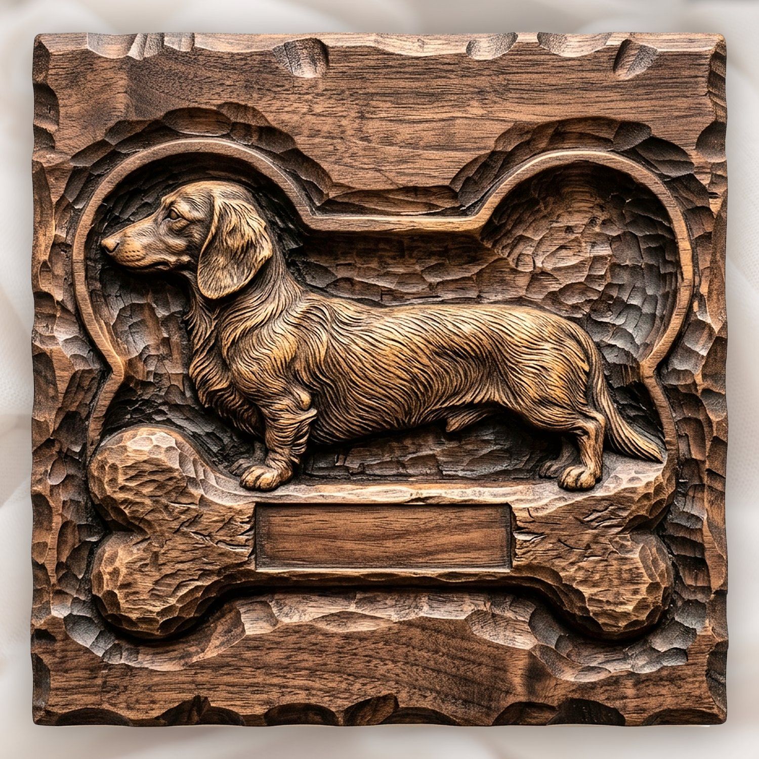 Majestic Long Haired Dachshund Dog Bone CNC Relief STL bas-relief STL design