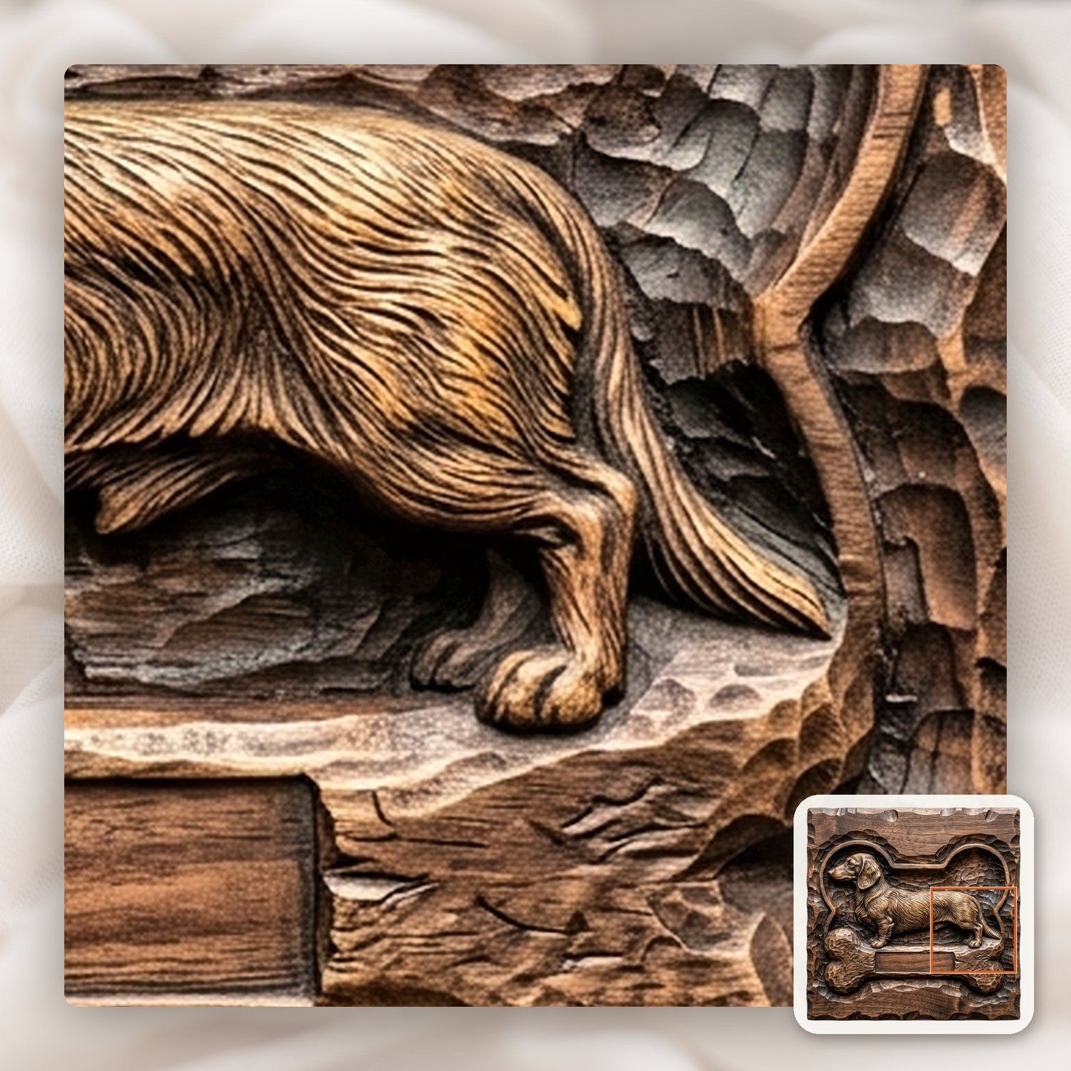 Majestic Long Haired Dachshund Dog Bone CNC Relief STL bas-relief STL — view 11