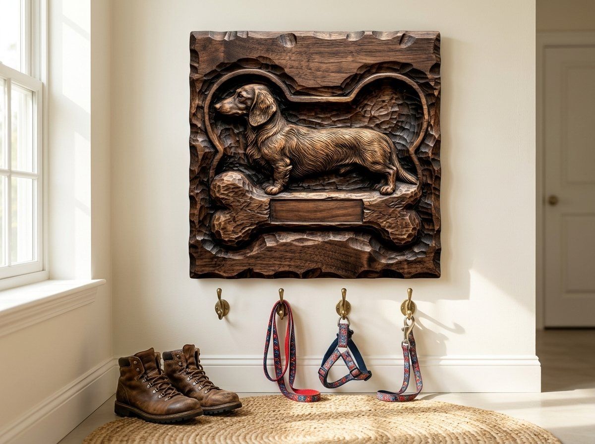 Majestic Long Haired Dachshund Dog Bone CNC Relief STL bas-relief STL — view 12