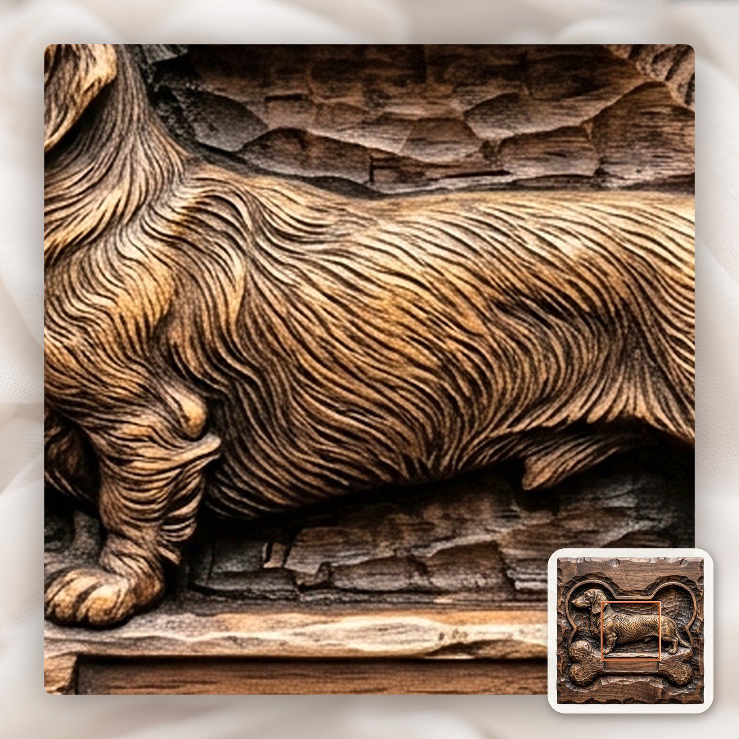 Majestic Long Haired Dachshund Dog Bone CNC Relief STL bas-relief STL — view 10