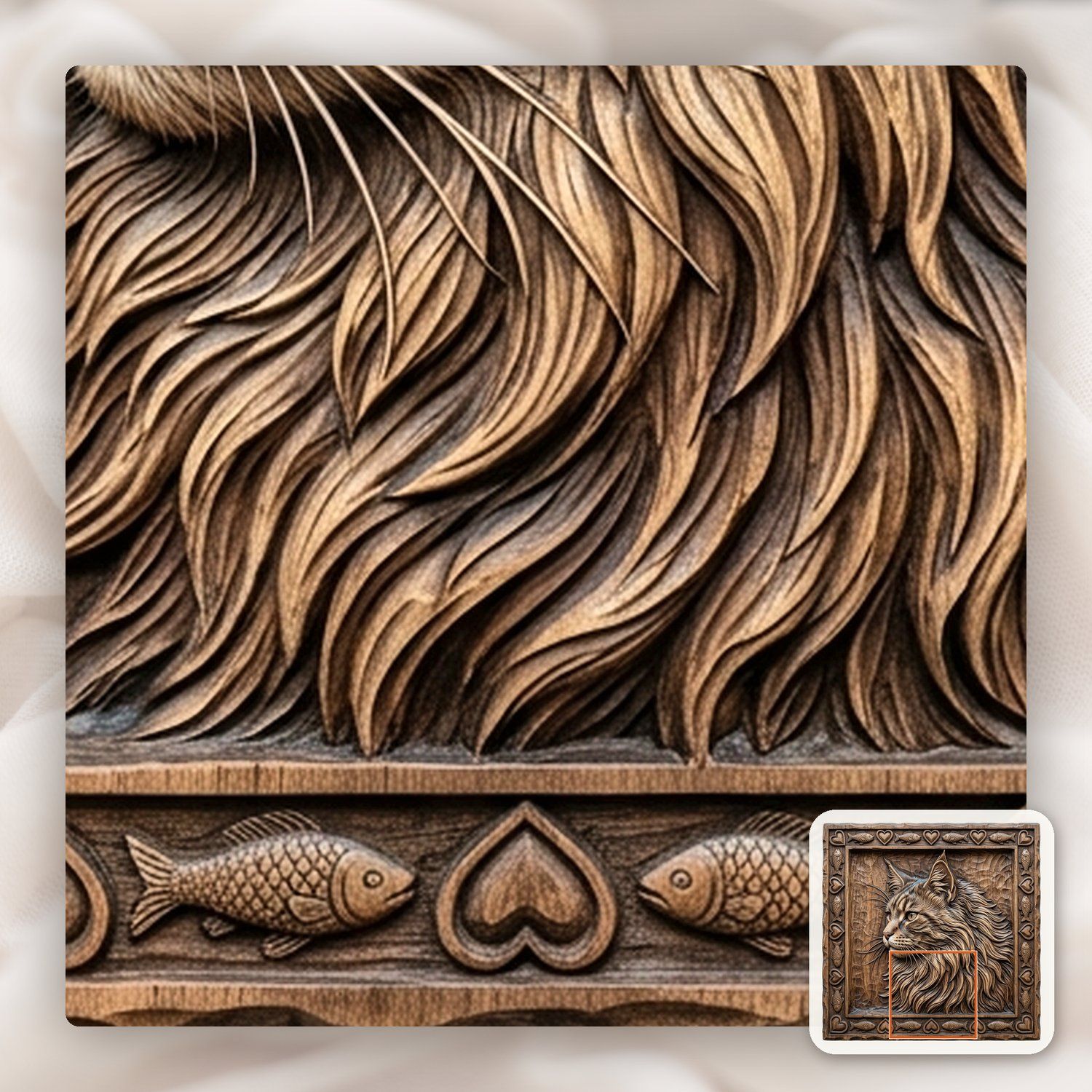 Majestic Maine Coon Forest Cat Portrait CNC Relief STL bas-relief STL — view 7