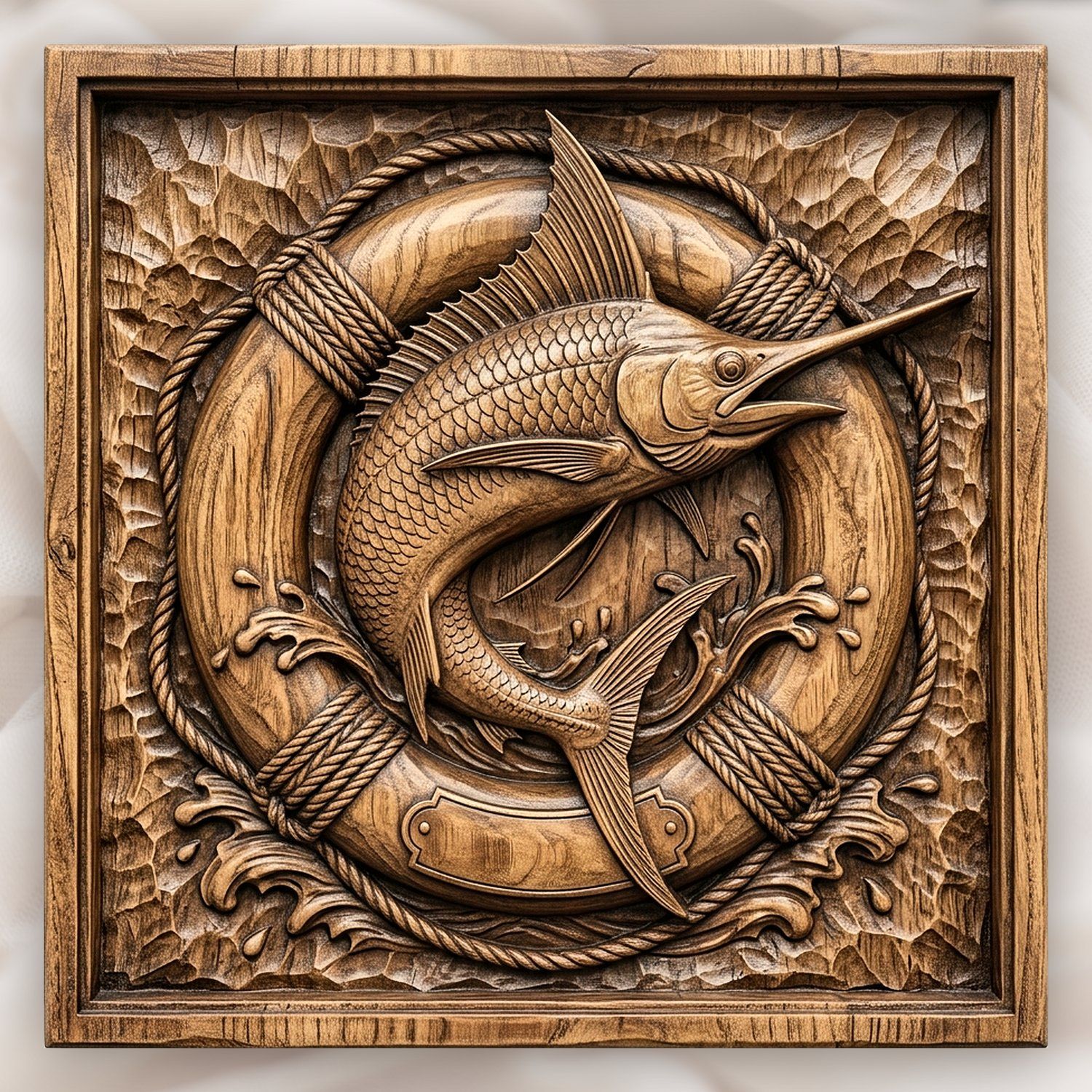 Majestic Marlin Jumping Lifebuoy CNC Relief STL bas-relief STL design