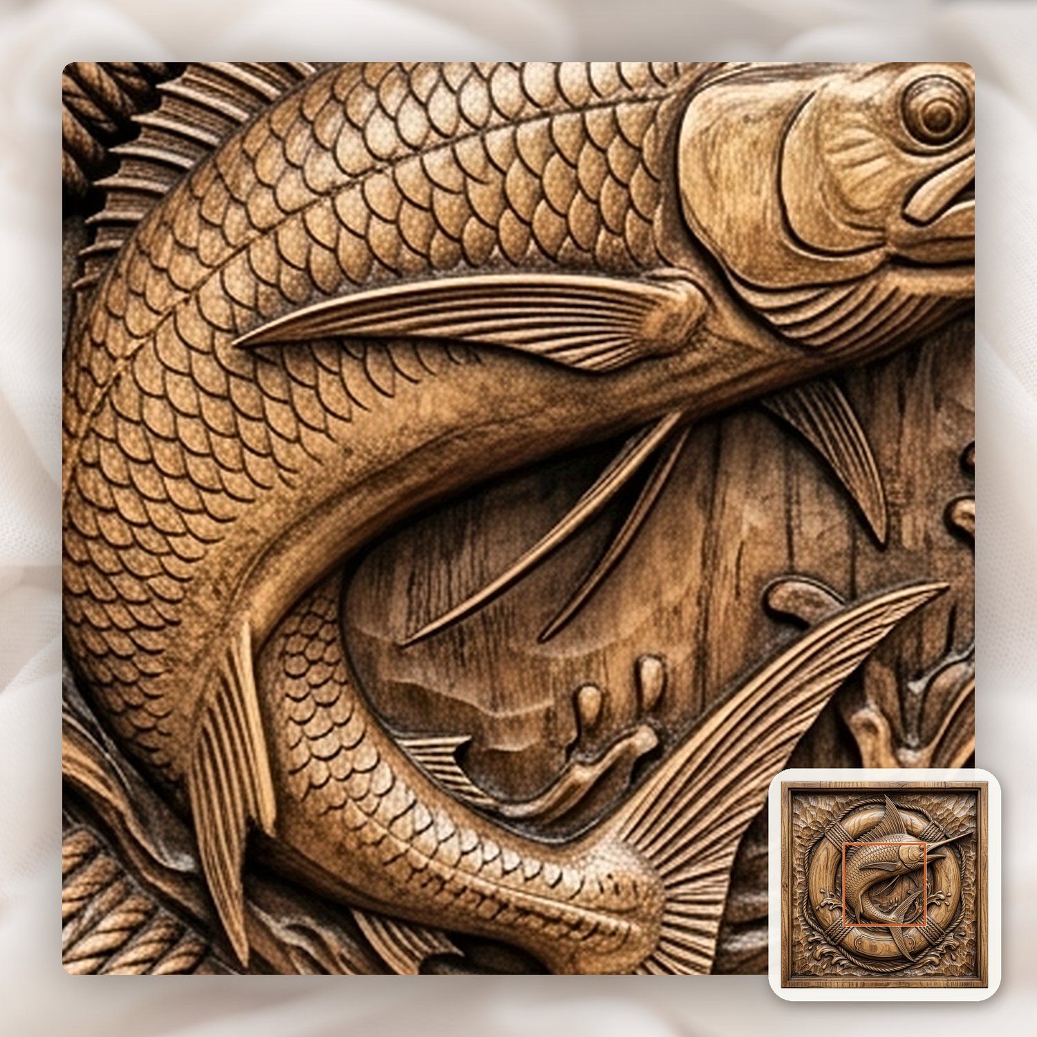 Majestic Marlin Jumping Lifebuoy CNC Relief STL bas-relief STL — view 12