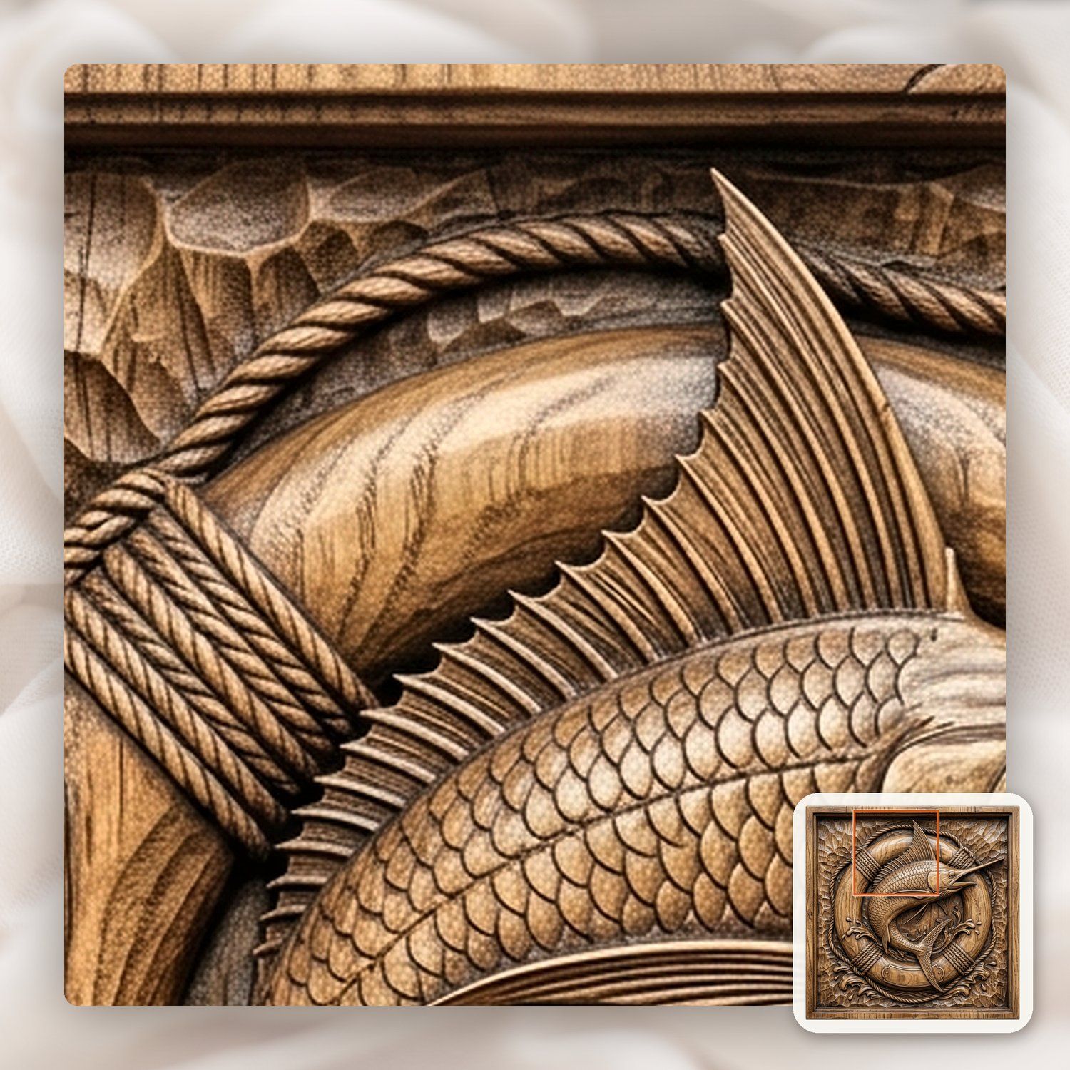 Majestic Marlin Jumping Lifebuoy CNC Relief STL bas-relief STL — view 13