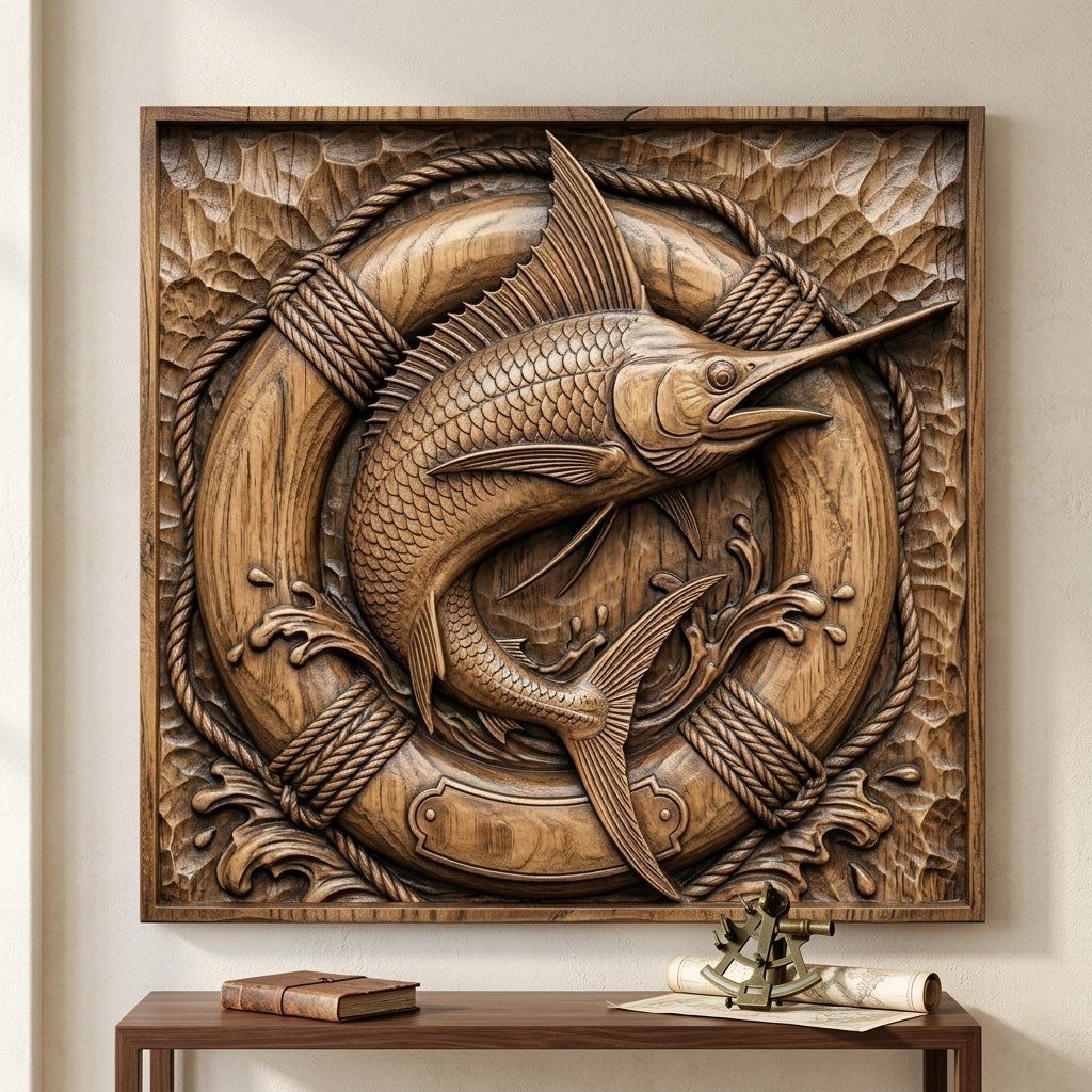 Majestic Marlin Jumping Lifebuoy CNC Relief STL bas-relief STL — view 14