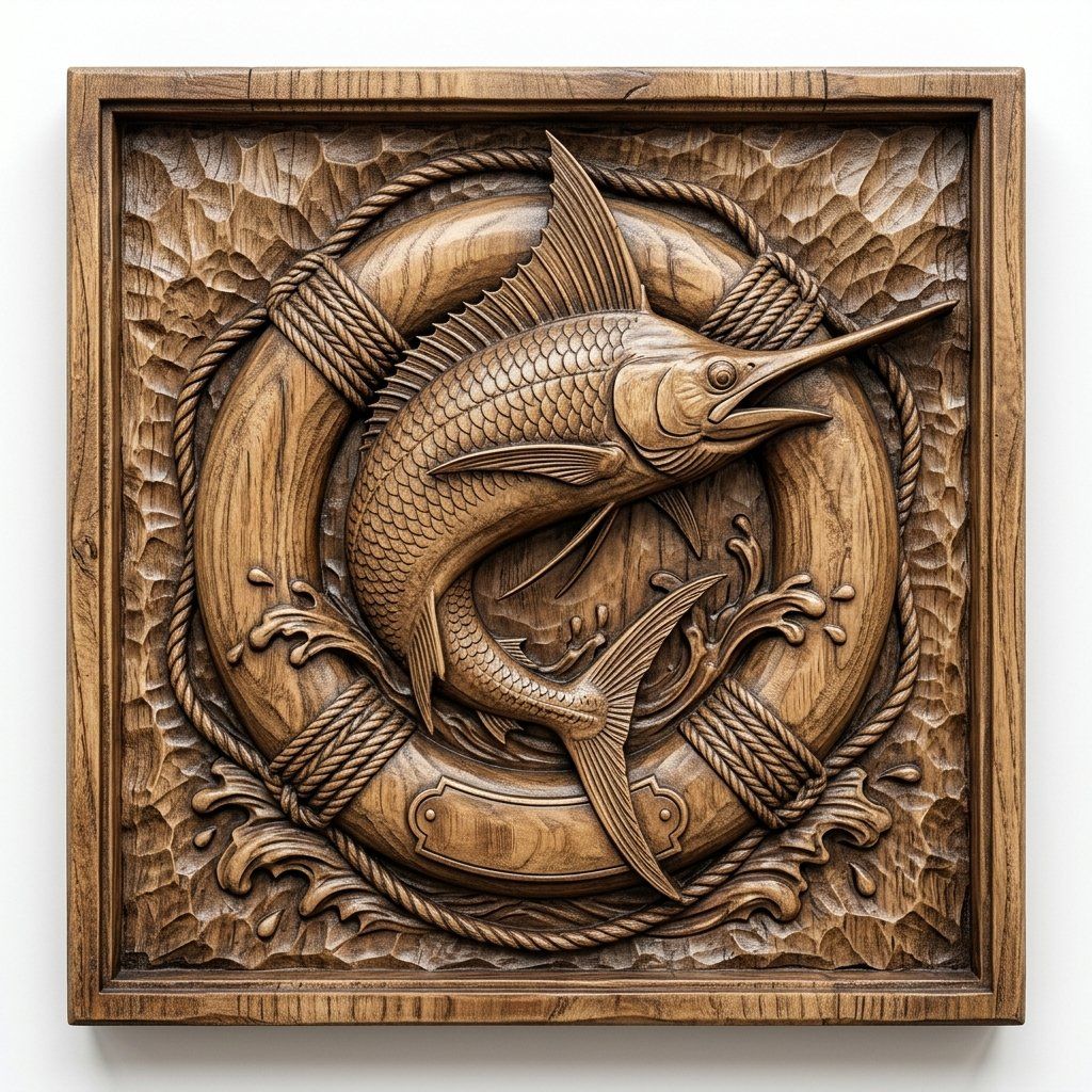 Majestic Marlin Jumping Lifebuoy CNC Relief STL bas-relief STL — view 11