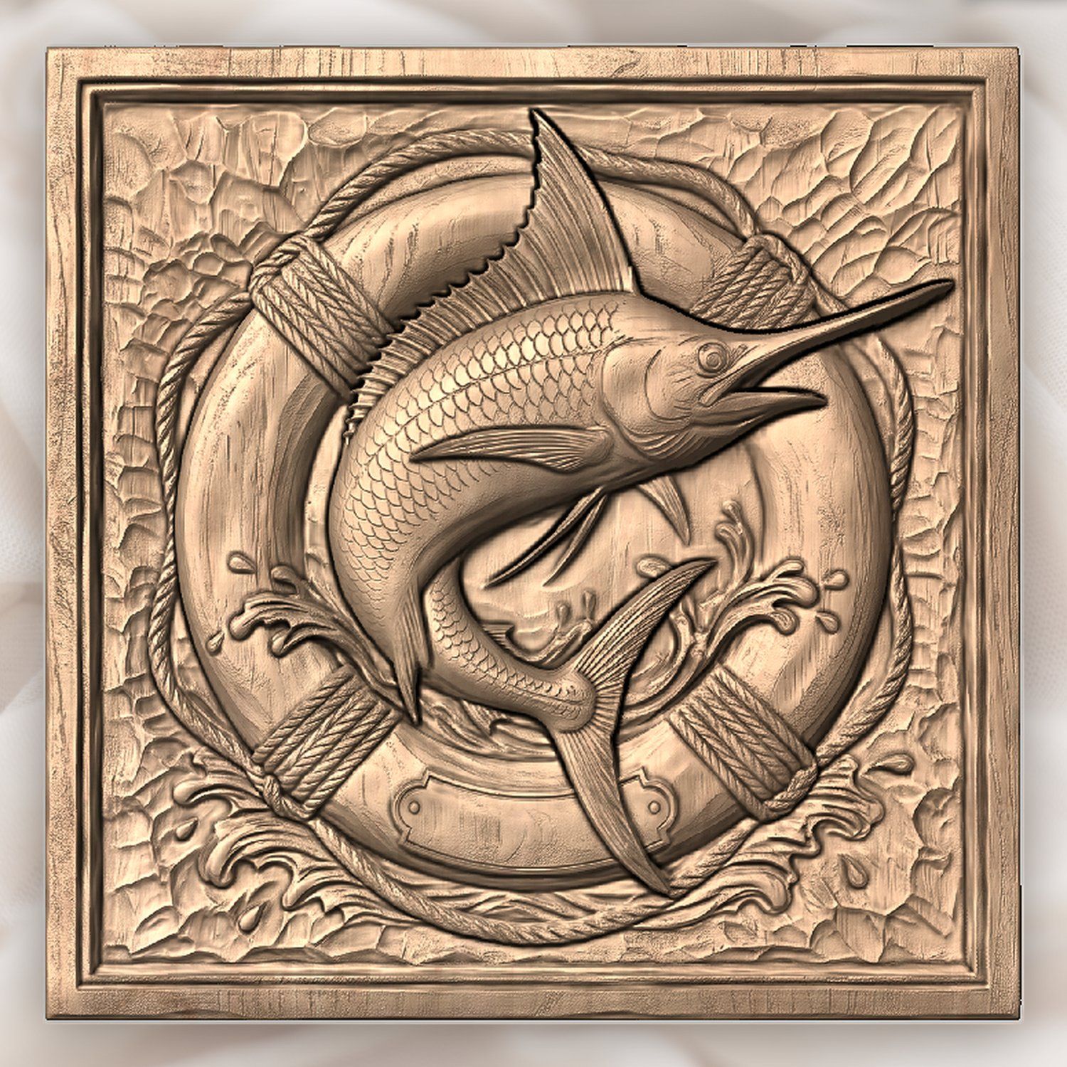 Majestic Marlin Jumping Lifebuoy CNC Relief STL bas-relief STL — view 4