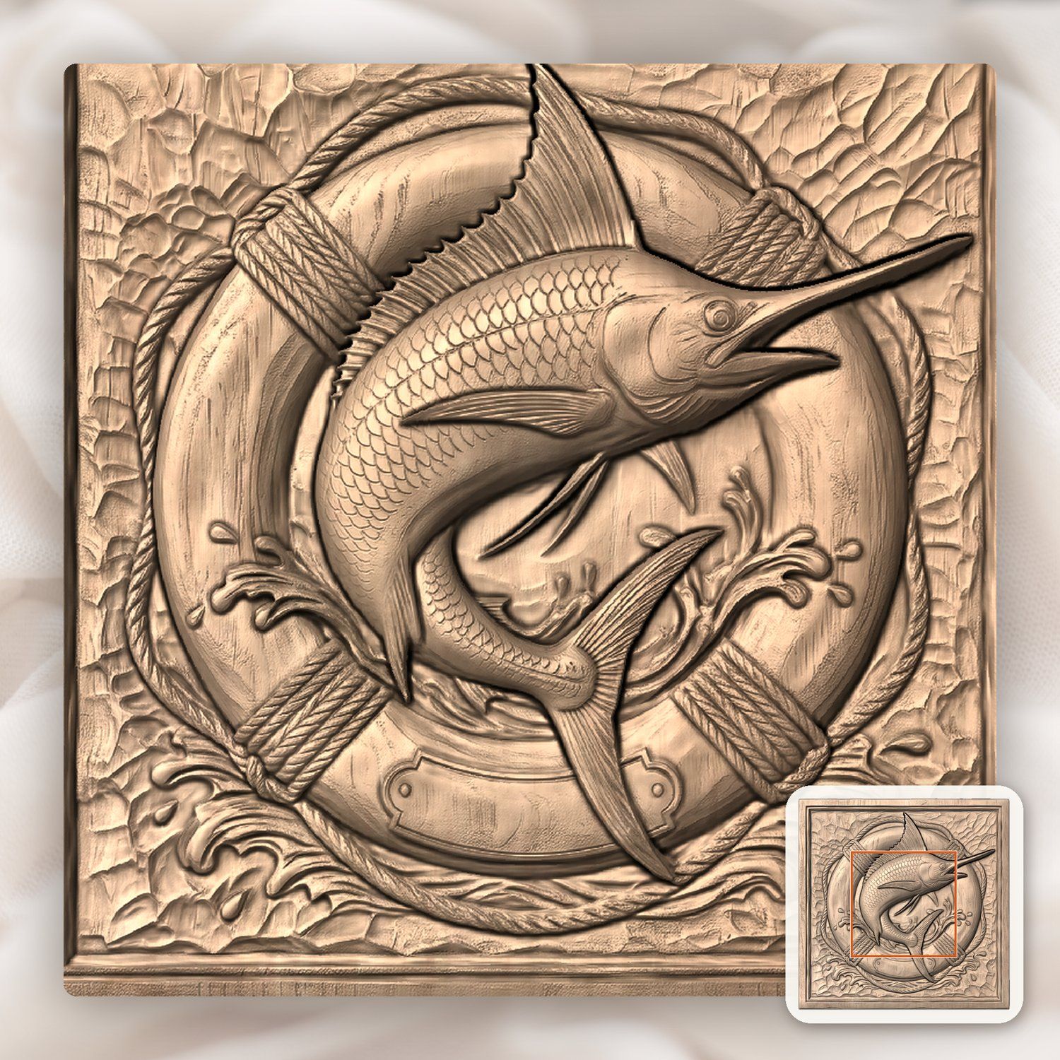 Majestic Marlin Jumping Lifebuoy CNC Relief STL bas-relief STL — view 6