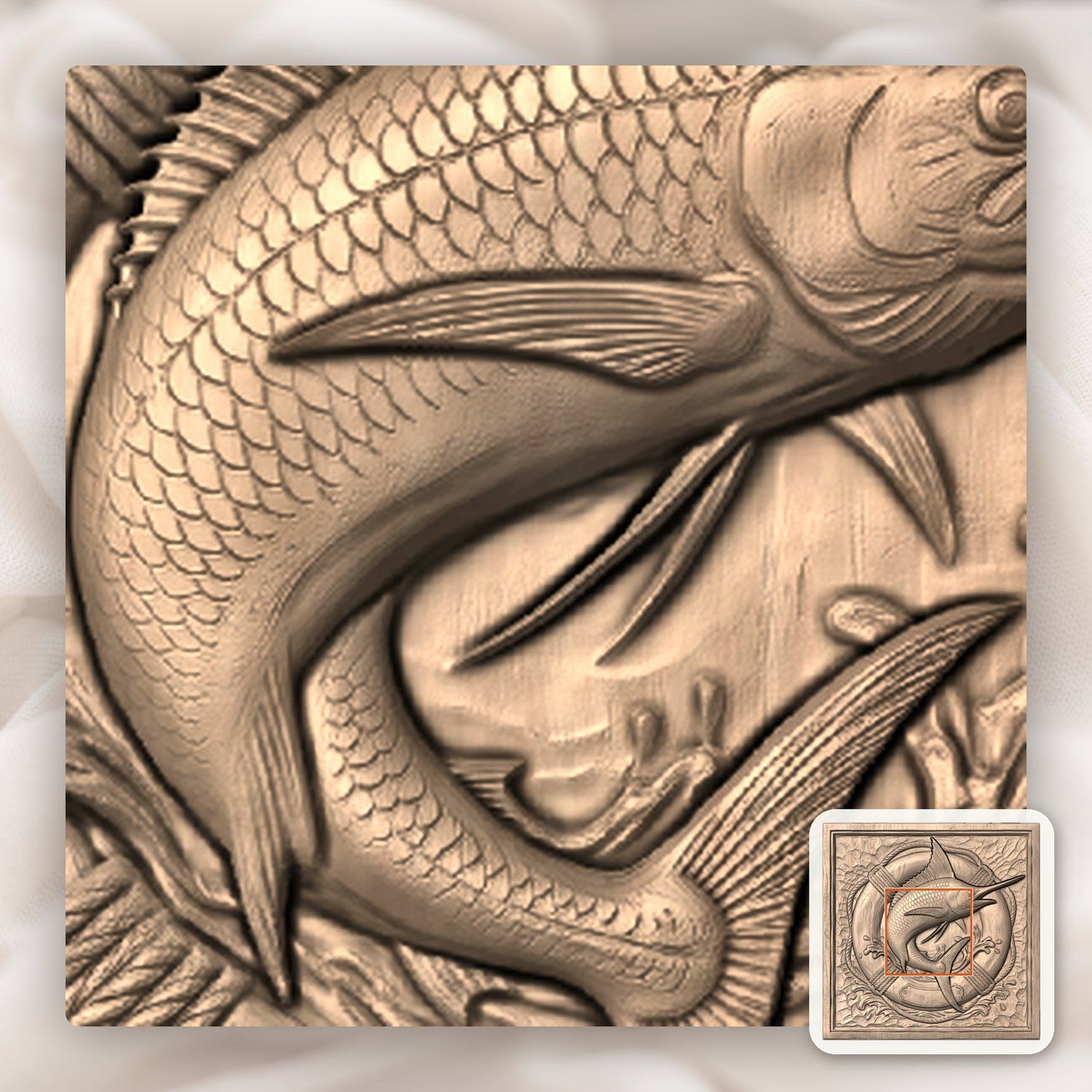 Majestic Marlin Jumping Lifebuoy CNC Relief STL bas-relief STL — view 7