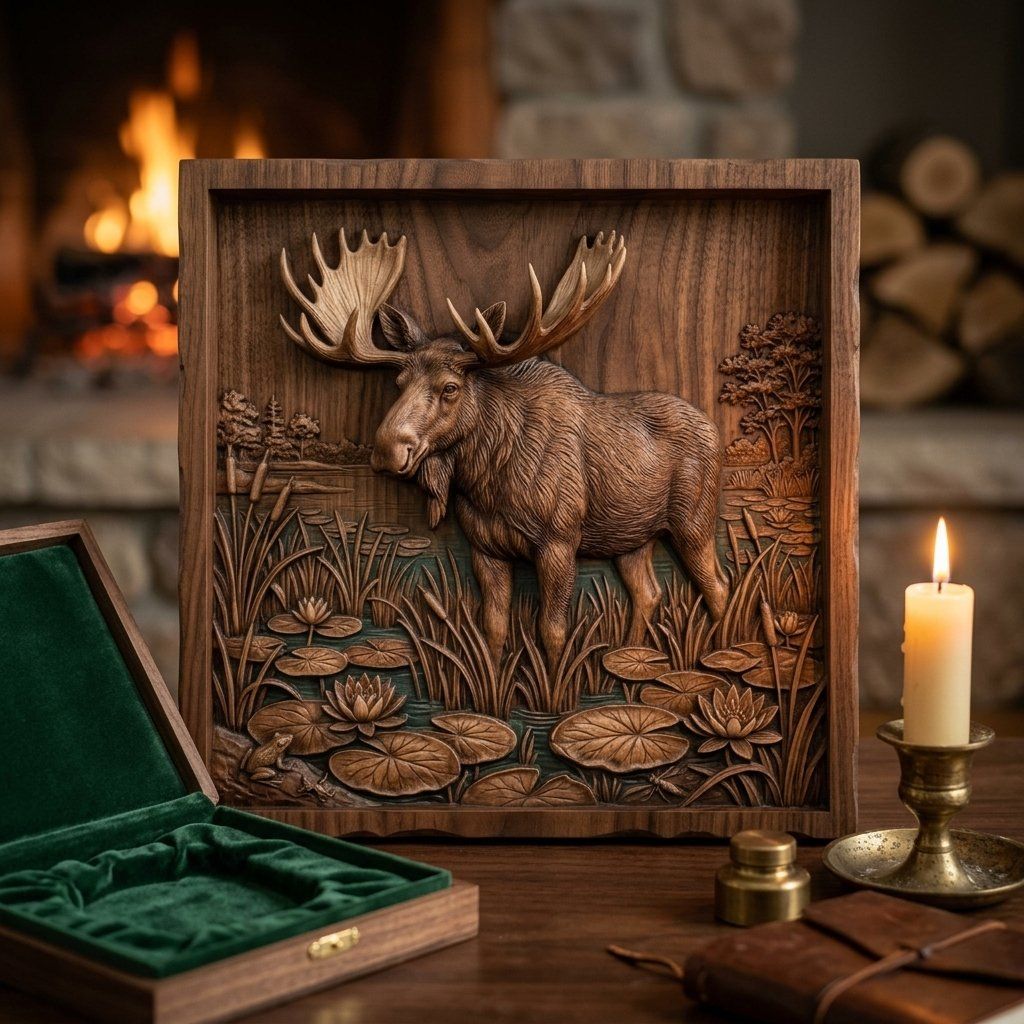 Majestic Moose Marshland 3D Relief bas-relief STL — view 5