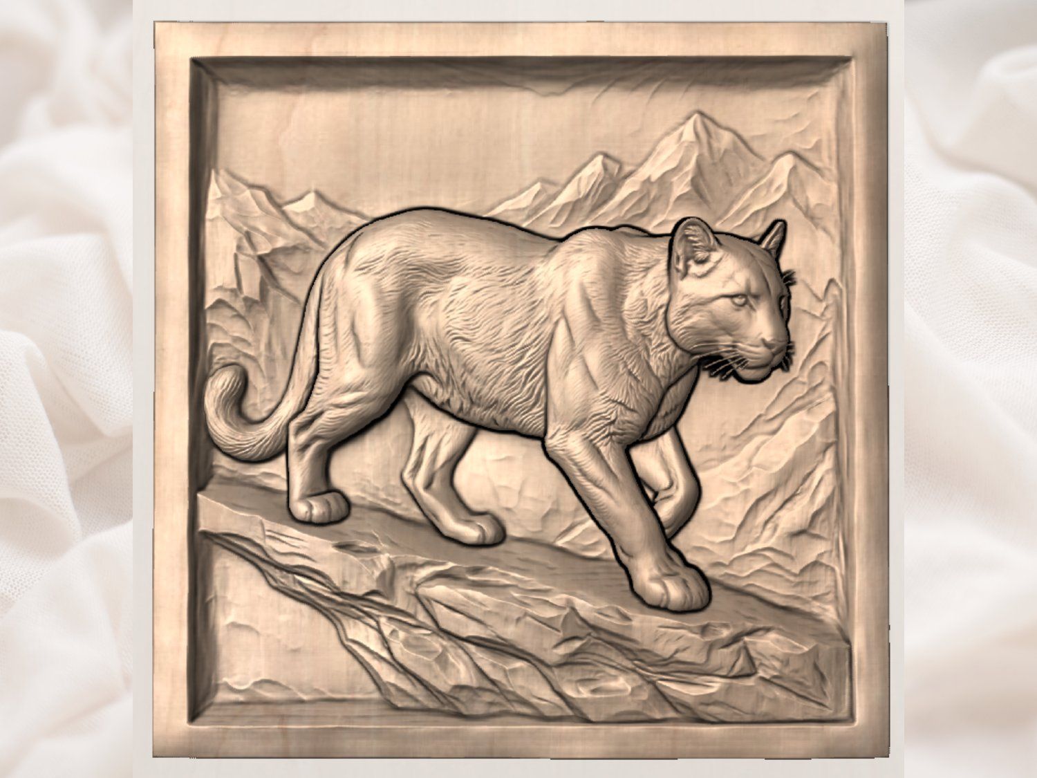 Majestic Mountain Lion Cougar CNC Relief STL bas-relief STL — view 3