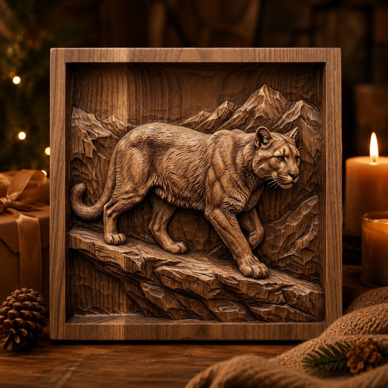 Majestic Mountain Lion Cougar CNC Relief STL bas-relief STL — view 9