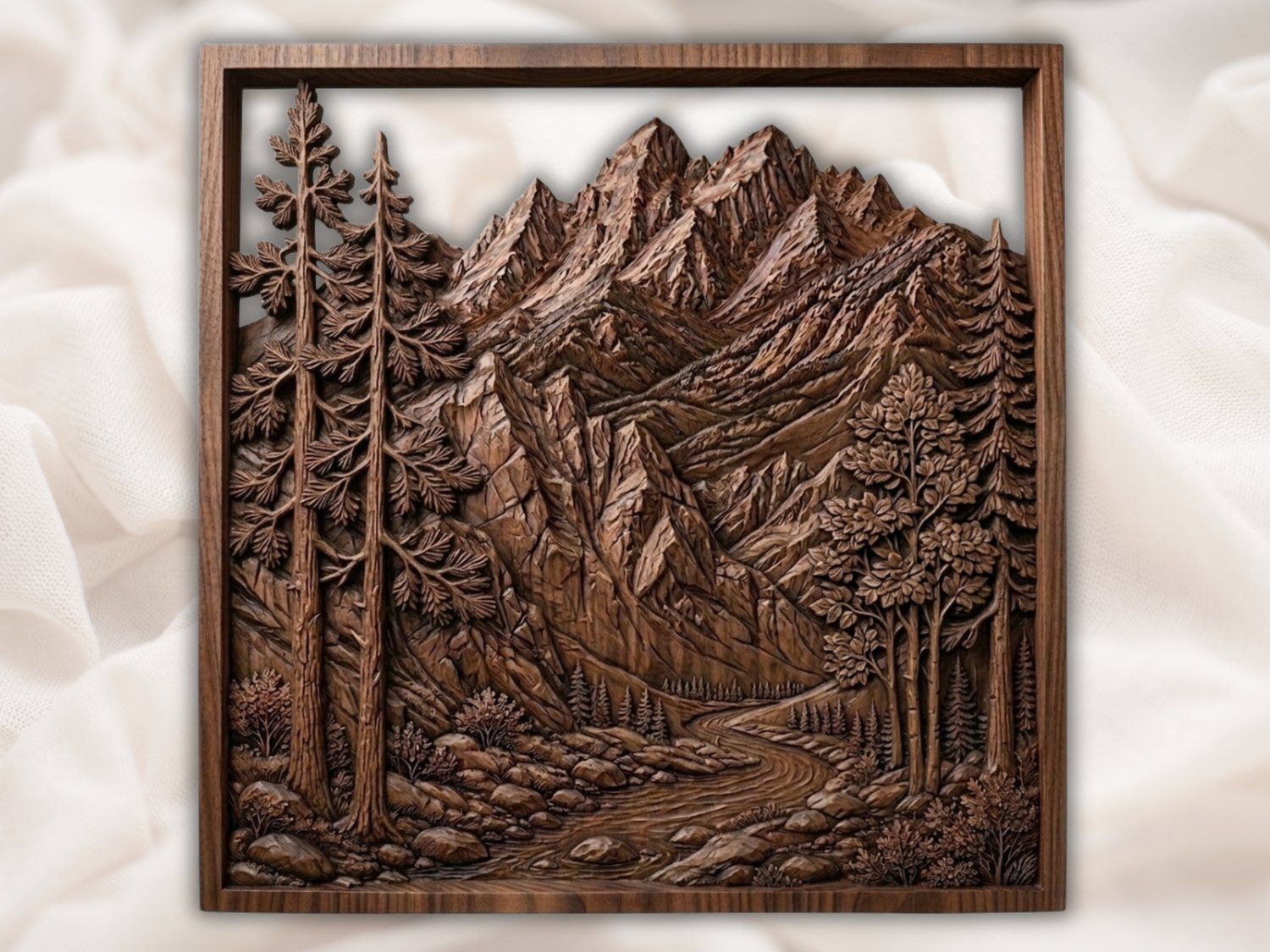 Majestic Mountain Peaks and Pine Forest CNC Relief STL bas-relief STL — view 2
