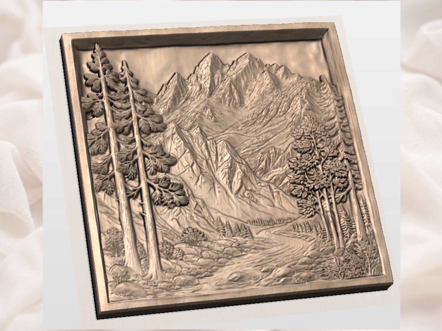 Majestic Mountain Peaks and Pine Forest CNC Relief STL bas-relief STL — view 3