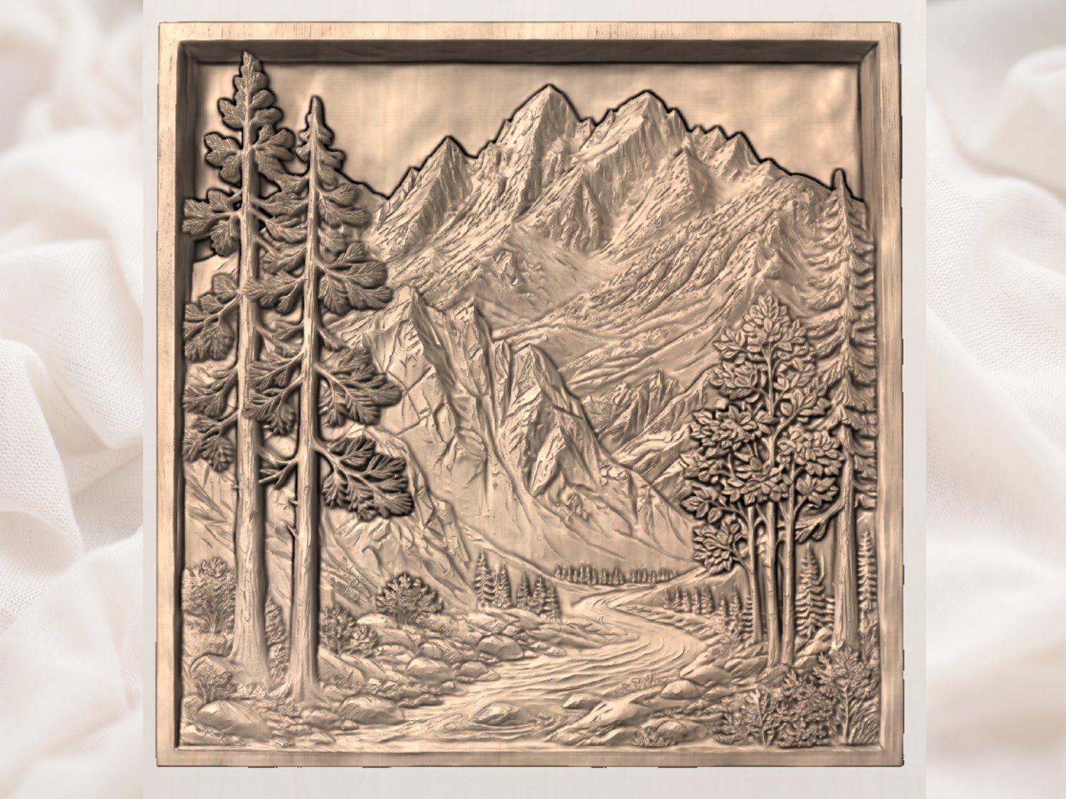 Majestic Mountain Peaks and Pine Forest CNC Relief STL bas-relief STL — view 4