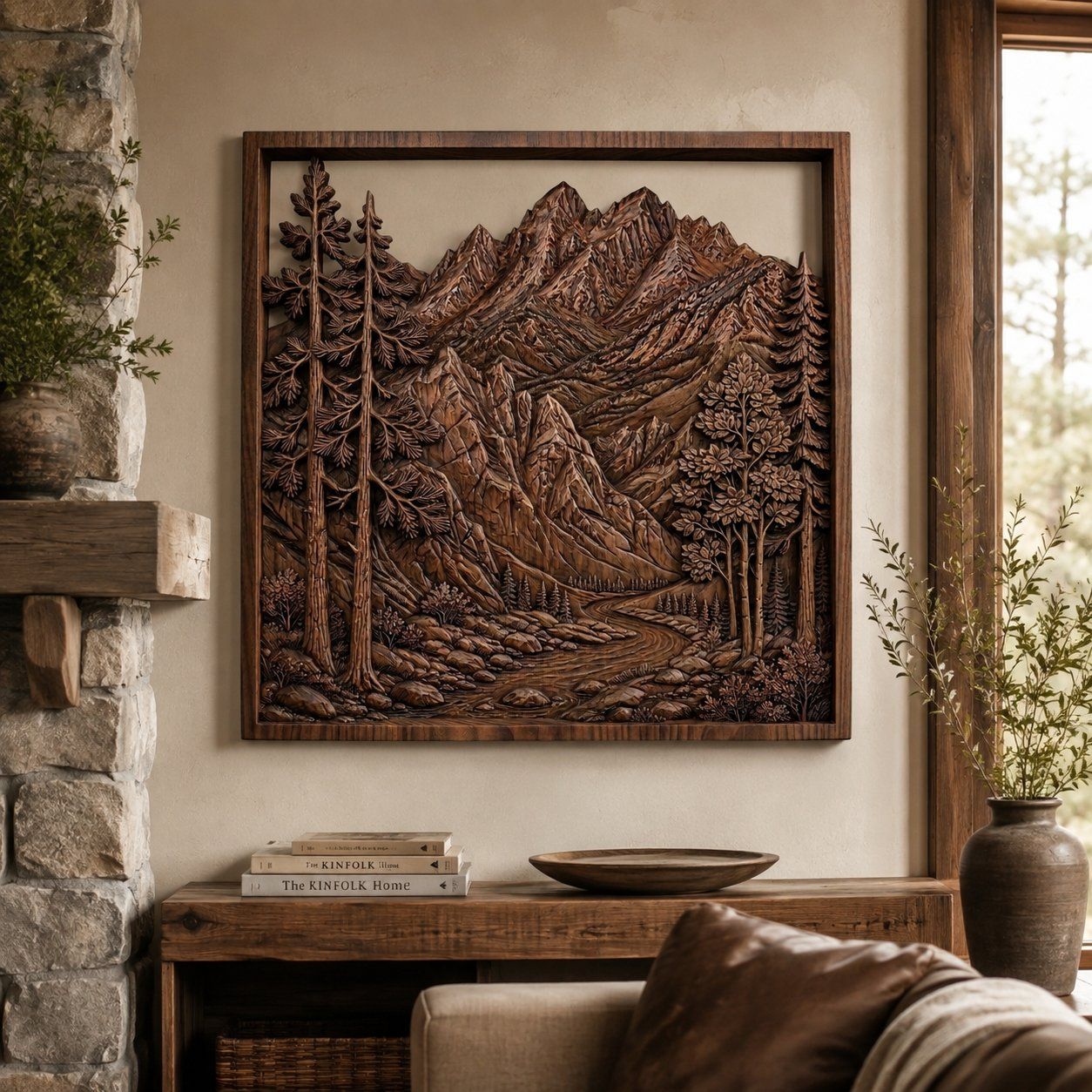 Majestic Mountain Peaks and Pine Forest CNC Relief STL bas-relief STL — view 5