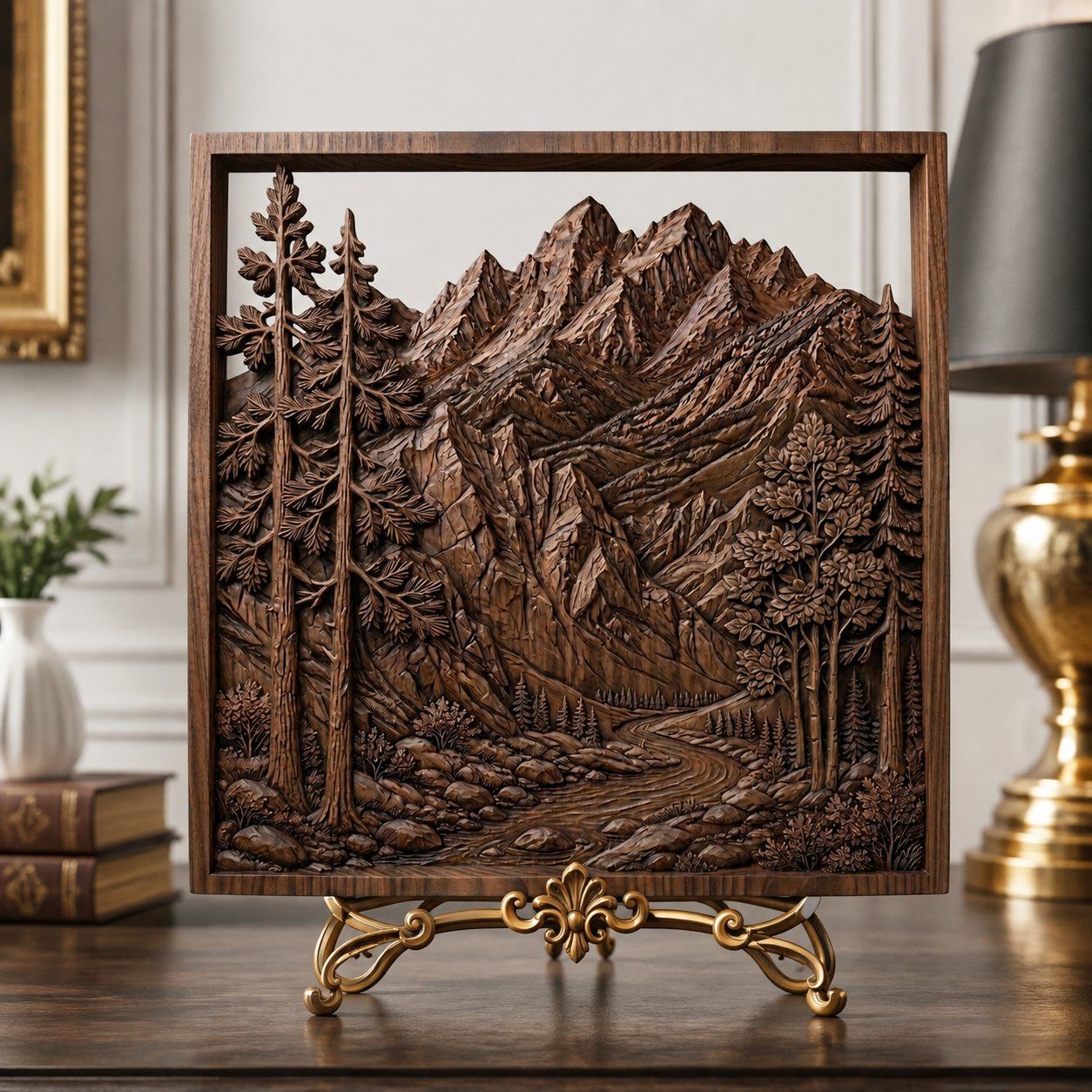 Majestic Mountain Peaks and Pine Forest CNC Relief STL bas-relief STL — view 6