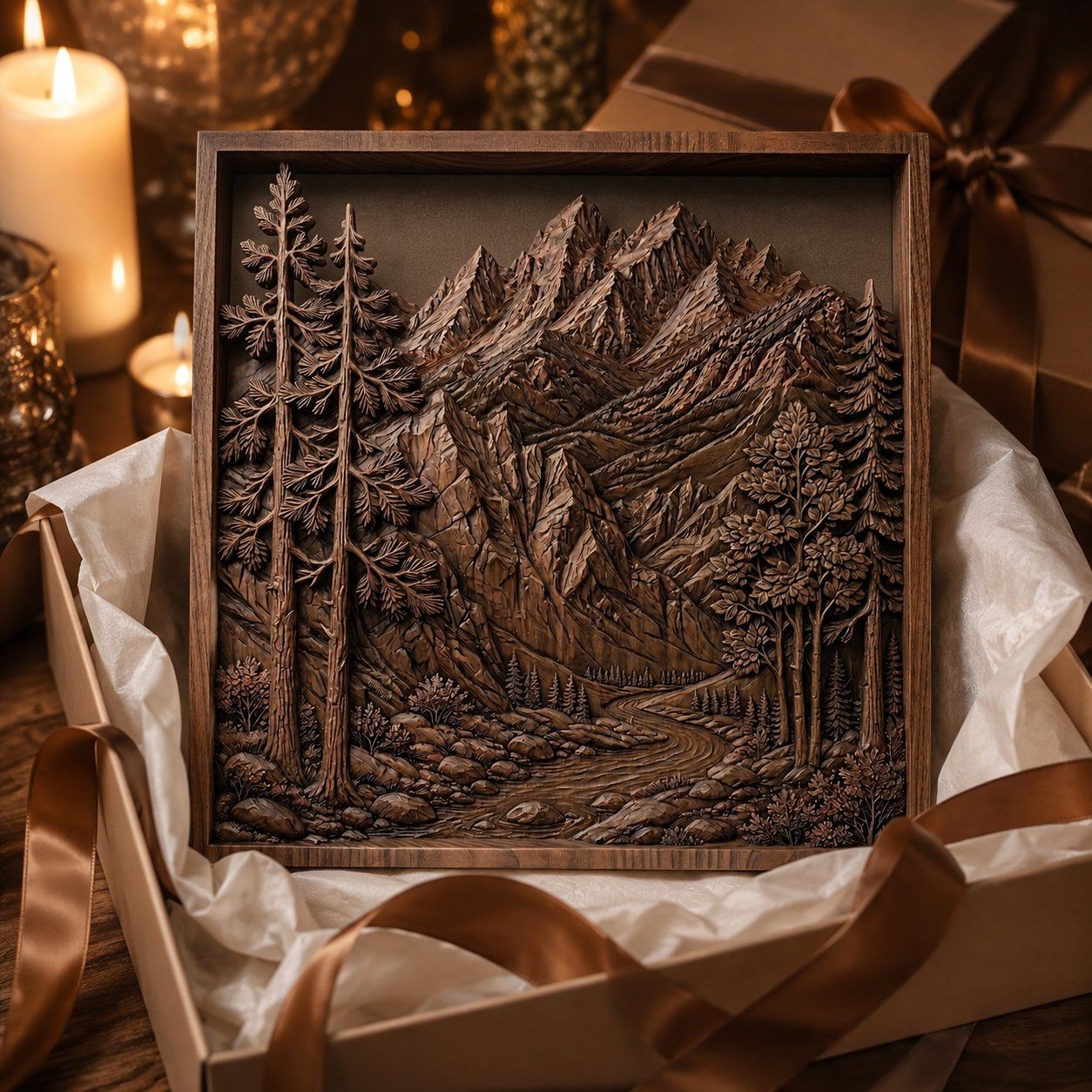 Majestic Mountain Peaks and Pine Forest CNC Relief STL bas-relief STL — view 8
