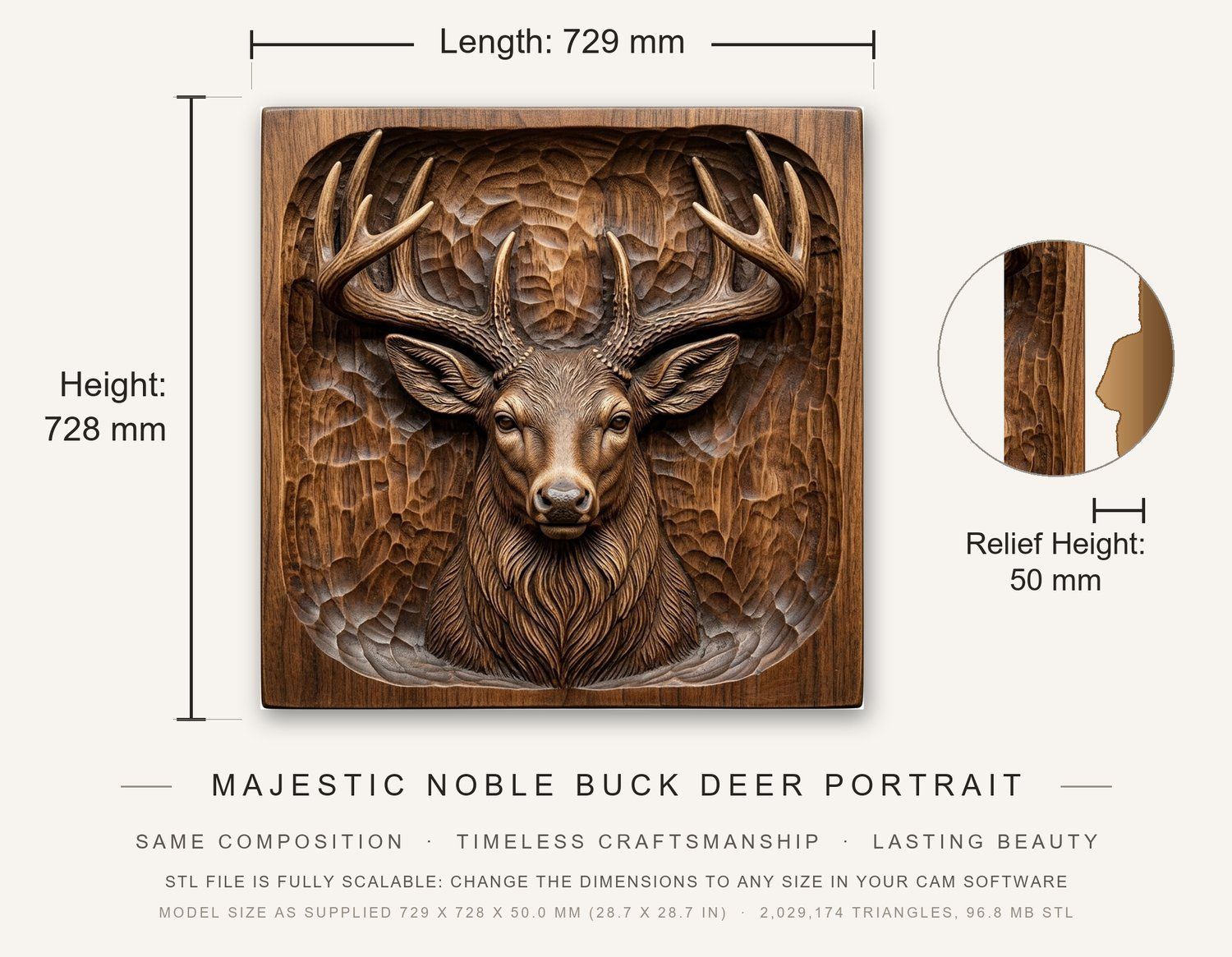 Majestic Noble Buck Deer Portrait CNC Relief STL bas-relief STL — view 3