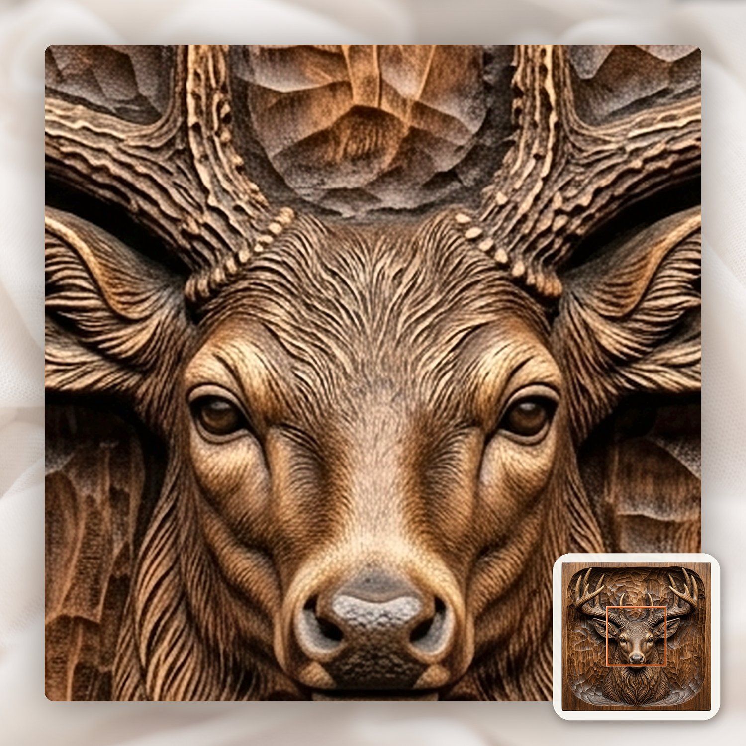 Majestic Noble Buck Deer Portrait CNC Relief STL bas-relief STL — view 11
