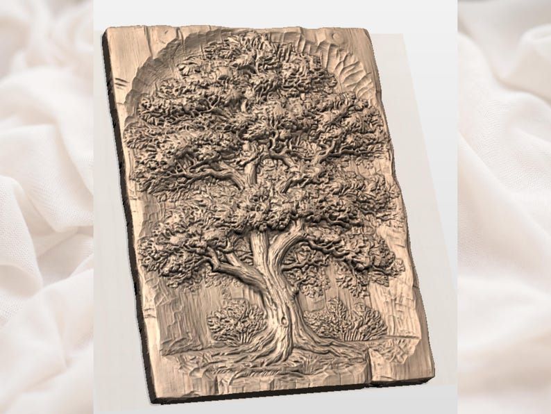 Spreading Oak Tree Bas-Relief STL for CNC and 3D Printing bas-relief STL — view 2
