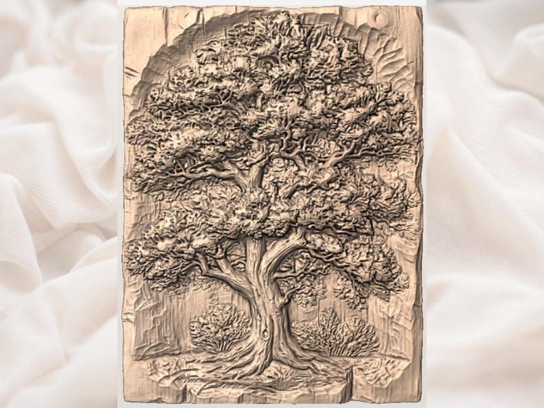 Spreading Oak Tree Bas-Relief STL for CNC and 3D Printing bas-relief STL — view 3