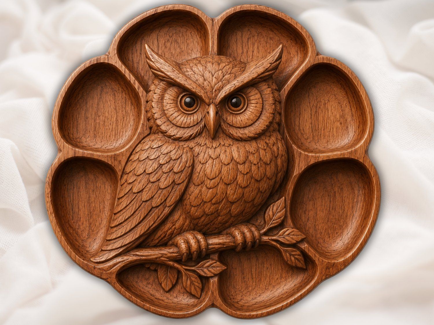 Majestic Owl Wood Carving Platter | Wise Owl Wall Decor | Circular Relief Panel | Rustic Cabin Art | Nature Theme CNC Project — carved bas relief STL file for CNC