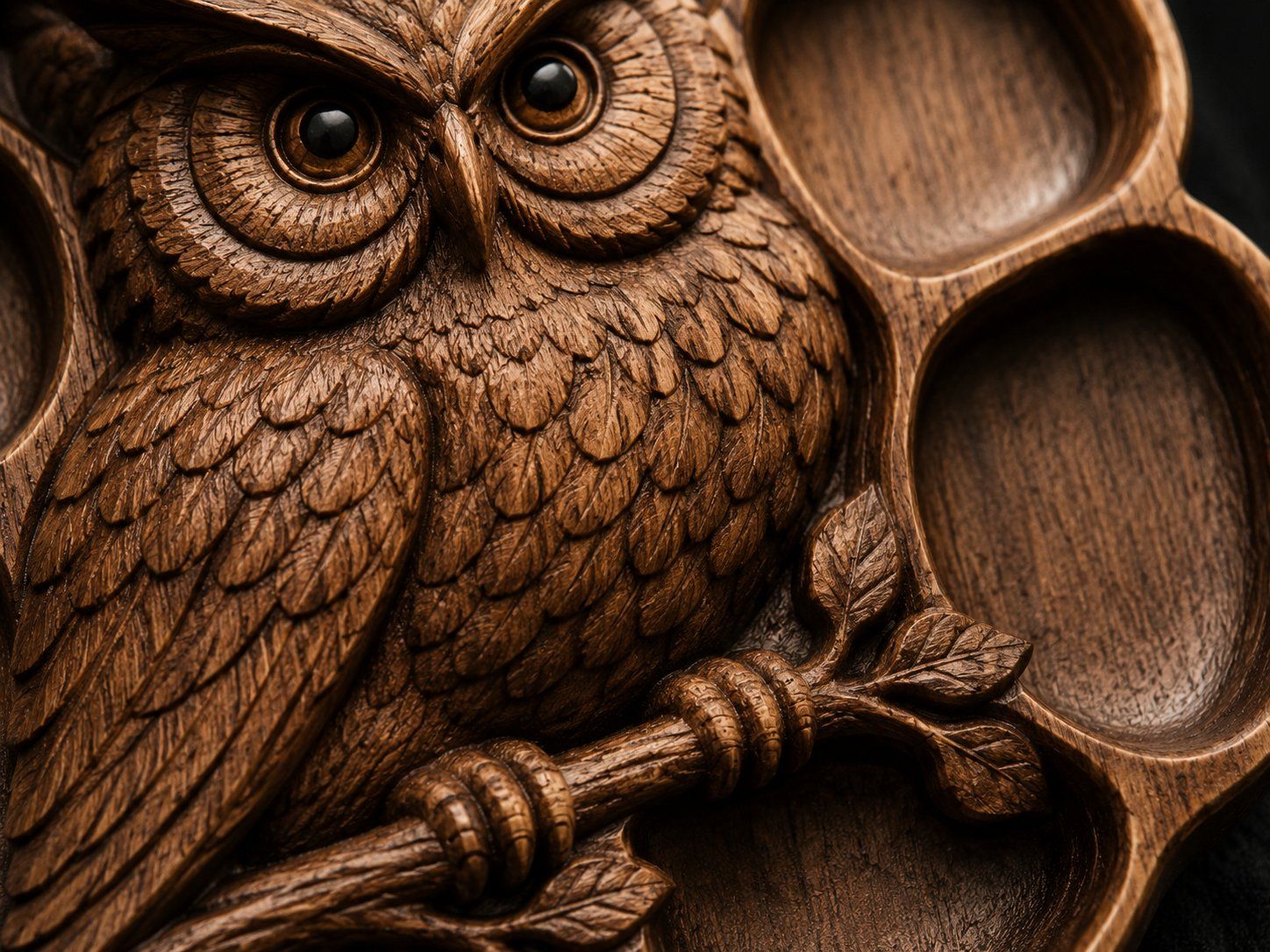 Majestic Owl Wood Carving Platter bas-relief STL — view 10