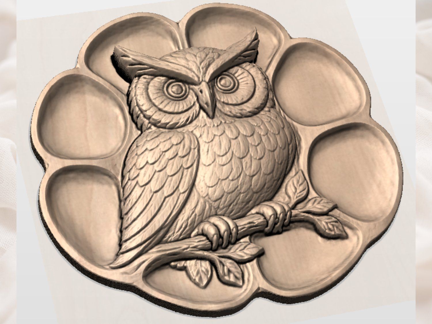 Majestic Owl Wood Carving Platter bas-relief STL — view 2