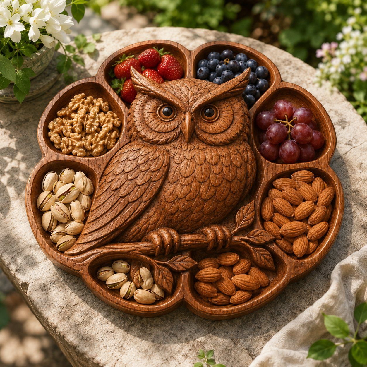 Majestic Owl Wood Carving Platter bas-relief STL — view 7