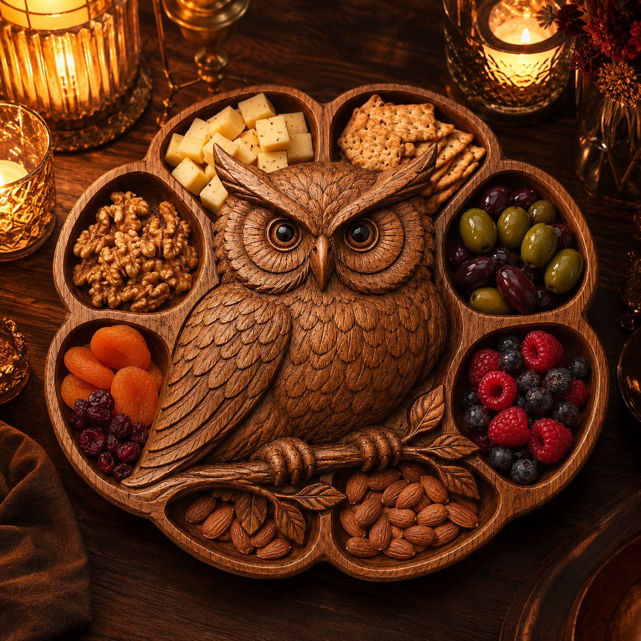 Majestic Owl Wood Carving Platter bas-relief STL — view 8