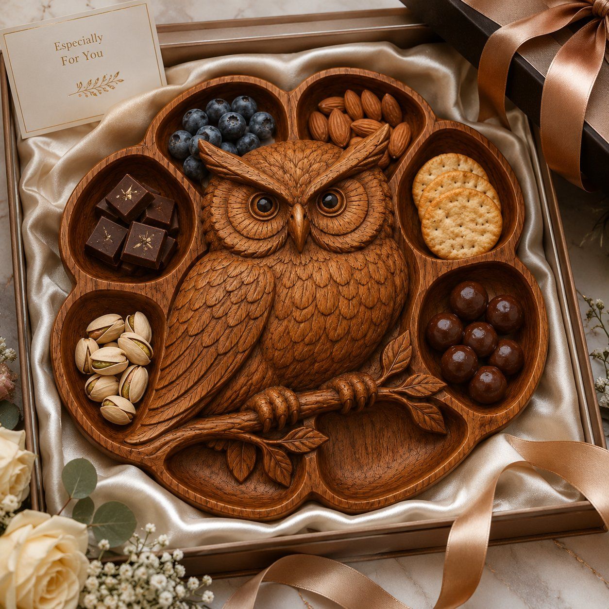 Majestic Owl Wood Carving Platter bas-relief STL — view 9