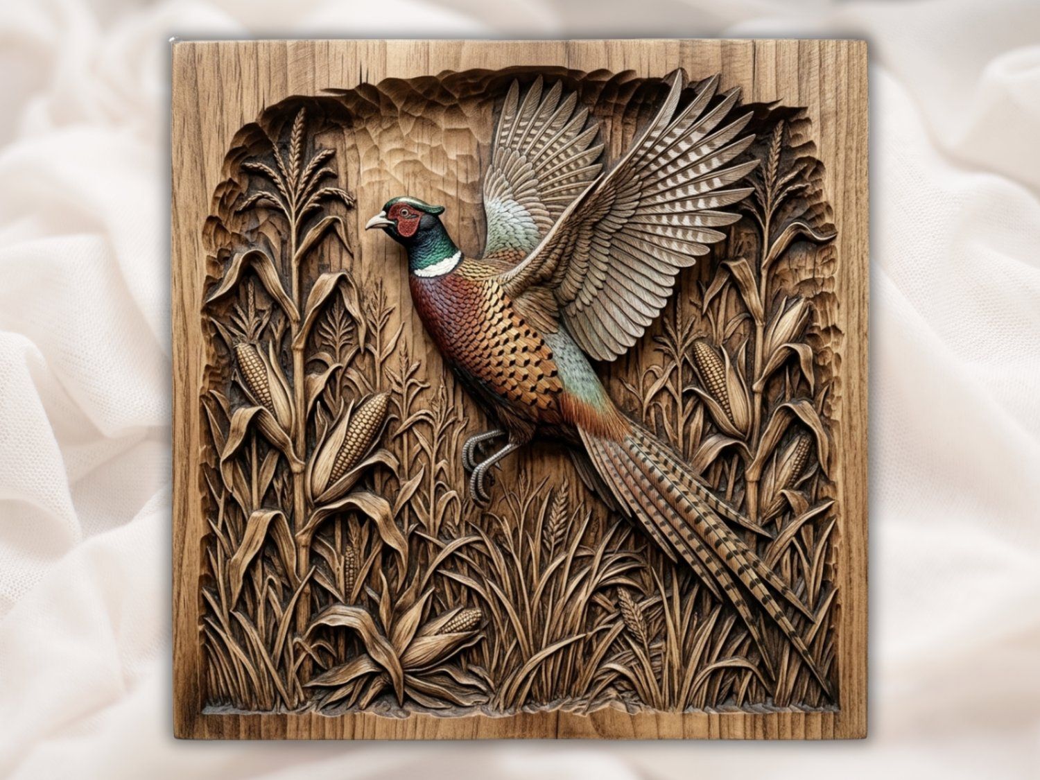 Majestic Pheasant Cornfield Scene CNC Relief STL bas-relief STL — view 2