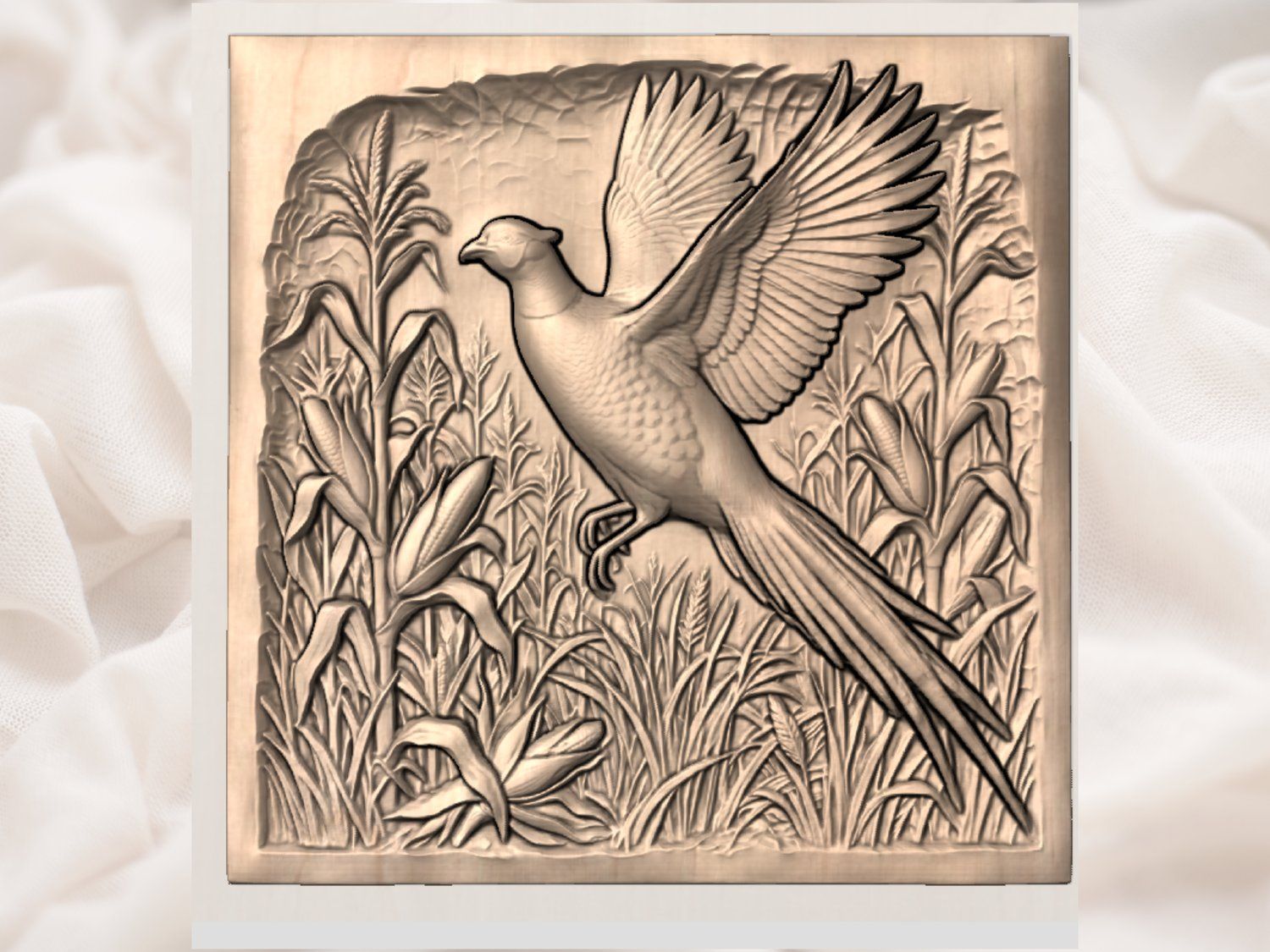 Majestic Pheasant Cornfield Scene CNC Relief STL bas-relief STL — view 3