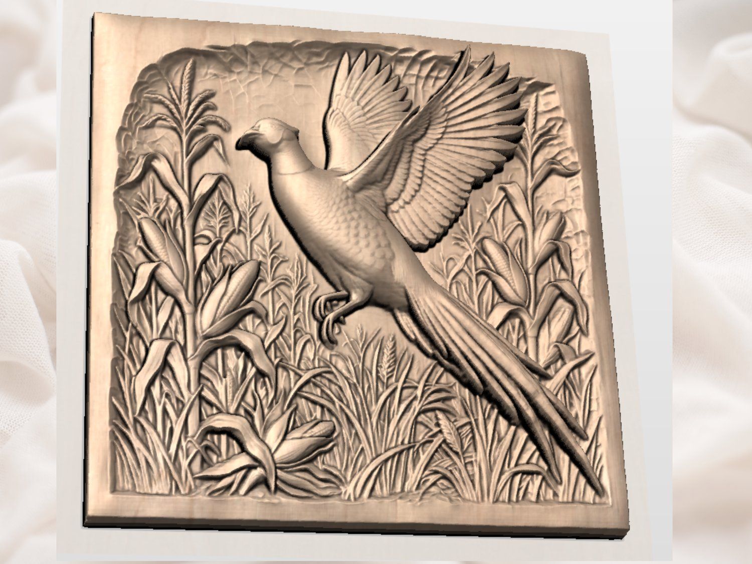 Majestic Pheasant Cornfield Scene CNC Relief STL bas-relief STL — view 4