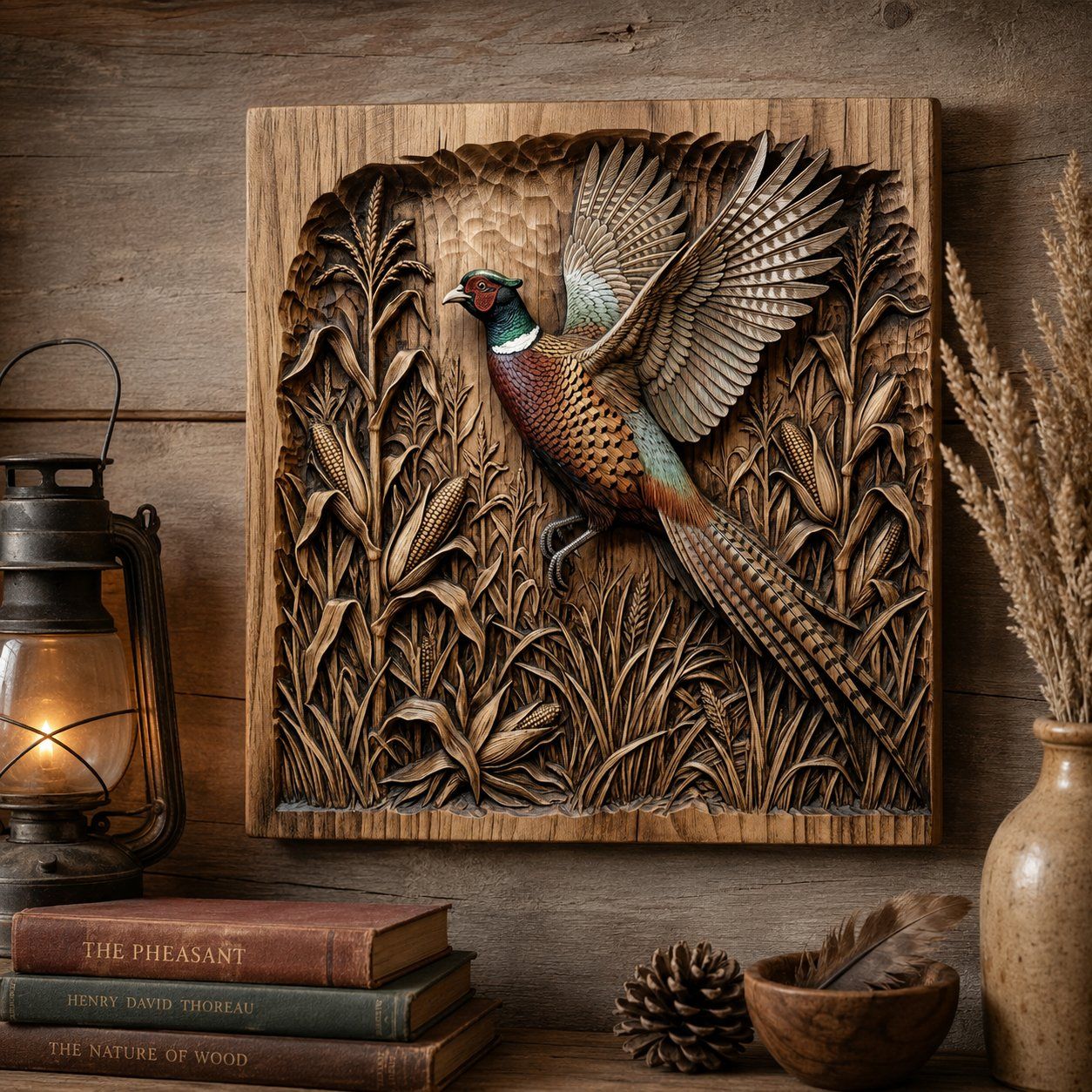 Majestic Pheasant Cornfield Scene CNC Relief STL bas-relief STL — view 6
