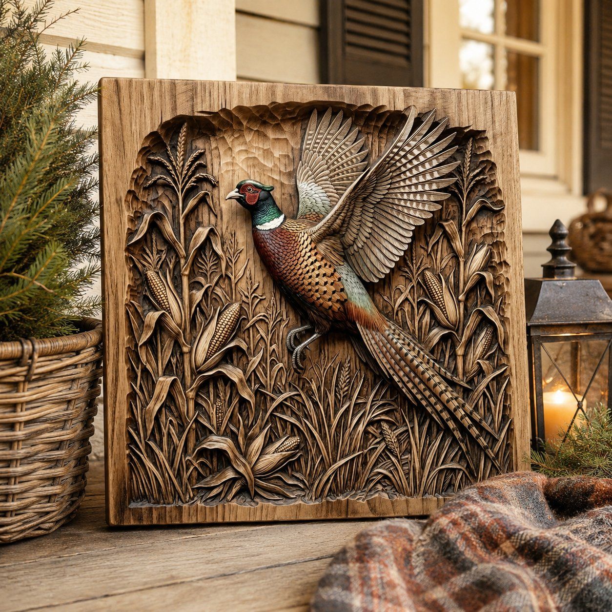 Majestic Pheasant Cornfield Scene CNC Relief STL bas-relief STL — view 8