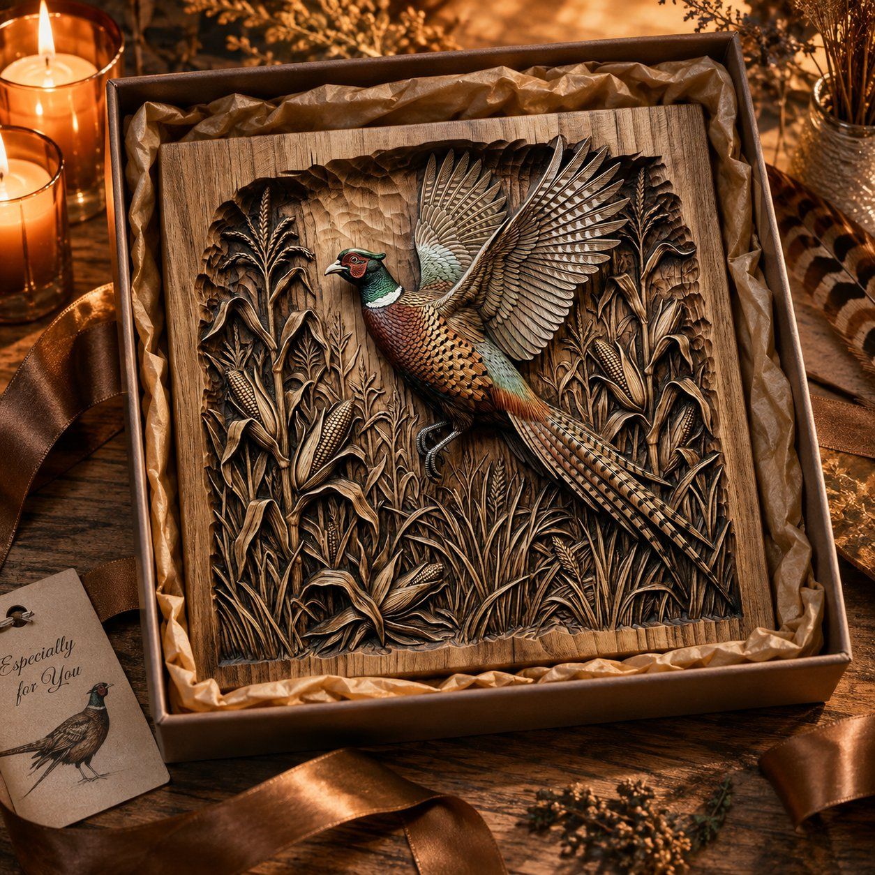 Majestic Pheasant Cornfield Scene CNC Relief STL bas-relief STL — view 9