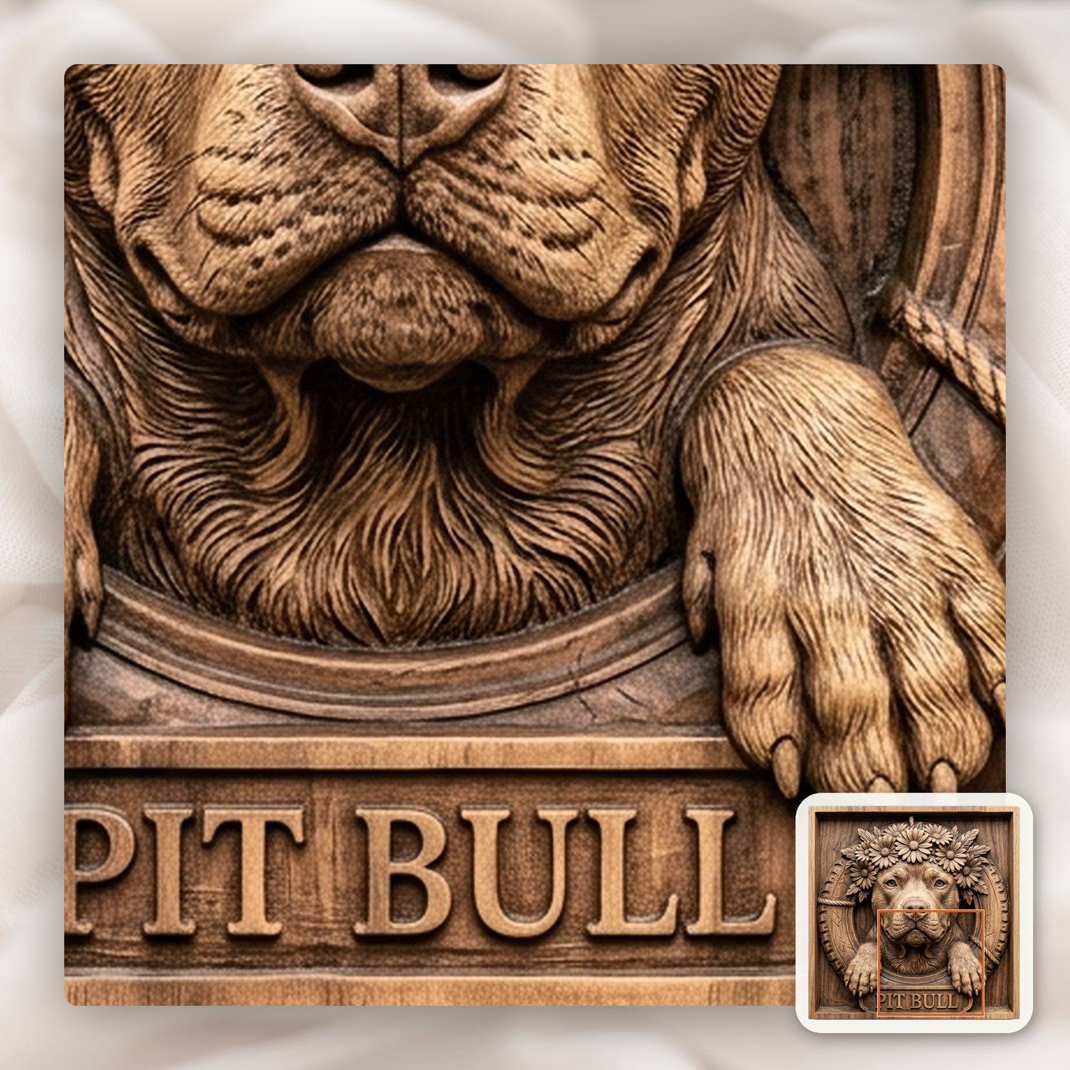Majestic Pit Bull with Flower Crown Portrait CNC Relief STL bas-relief STL — view 12