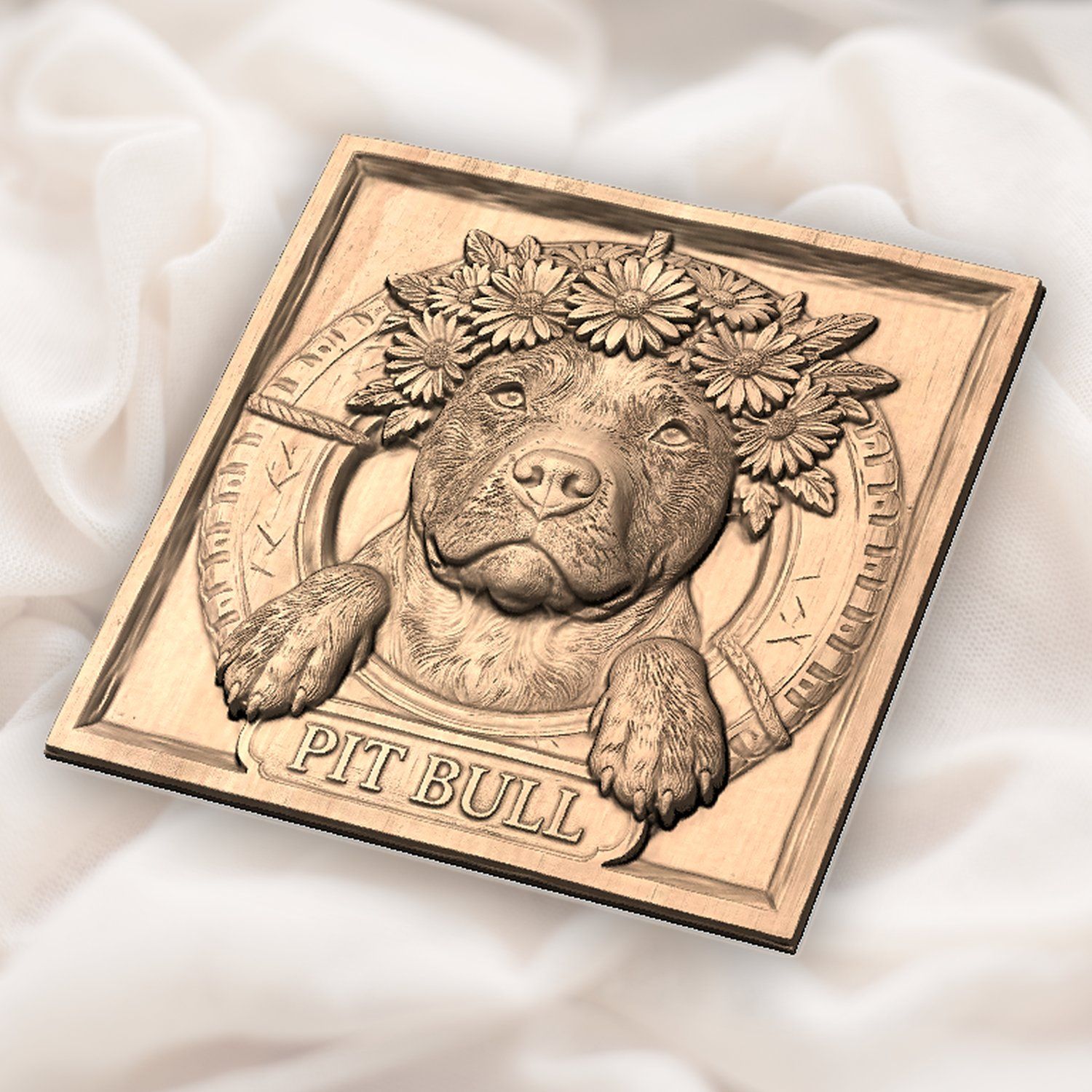 Majestic Pit Bull with Flower Crown Portrait CNC Relief STL bas-relief STL — view 5
