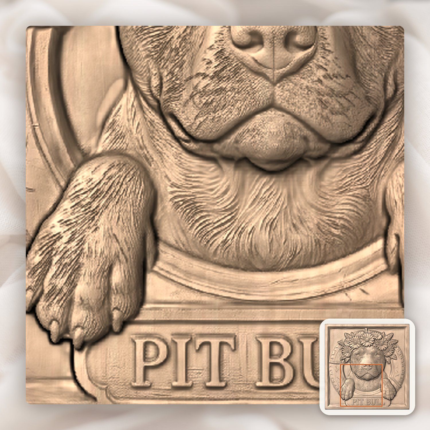 Majestic Pit Bull with Flower Crown Portrait CNC Relief STL bas-relief STL — view 8