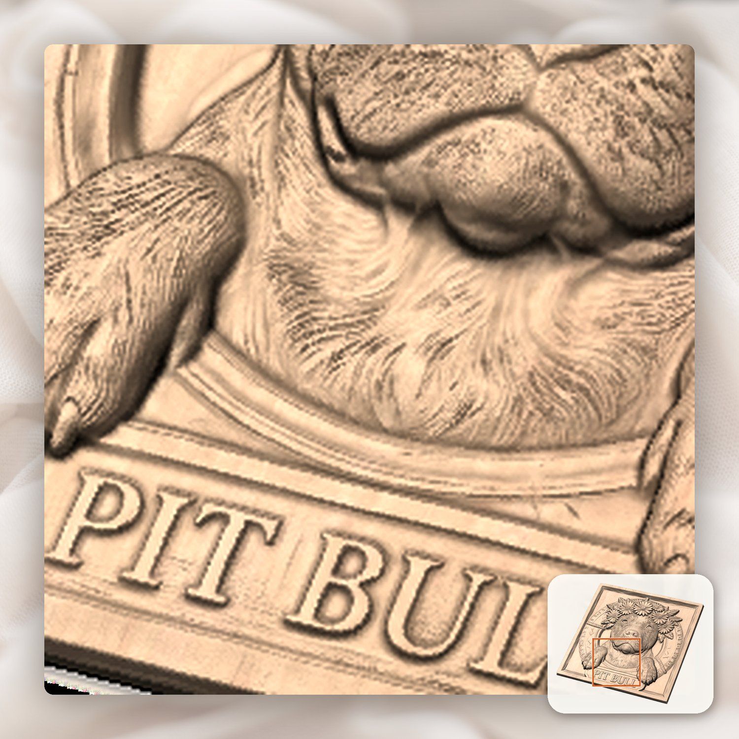Majestic Pit Bull with Flower Crown Portrait CNC Relief STL bas-relief STL — view 10