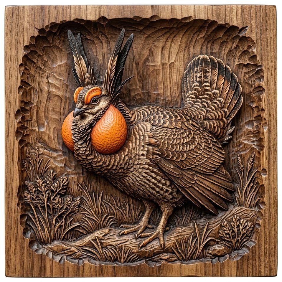 Majestic Prairie Chicken Wildlife CNC Relief STL | Rustic Game Bird Wall Art | Upland Hunting Cabin Decor | VCarve Aspire Design — carved bas relief STL file for CNC