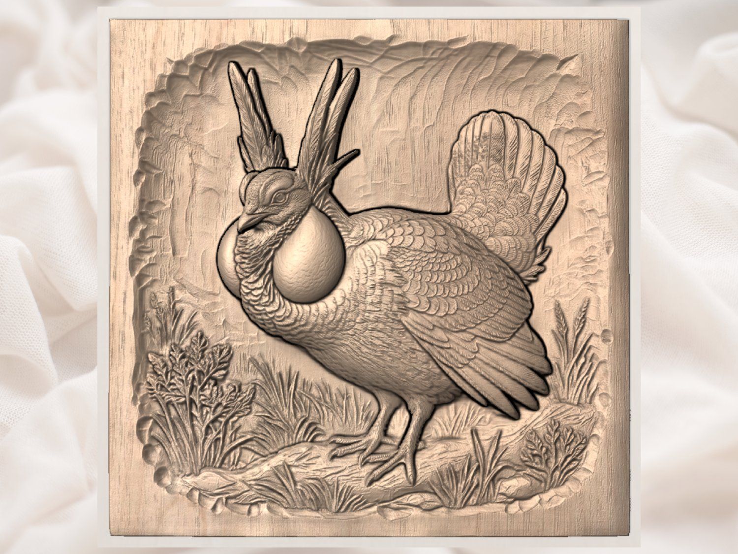 Majestic Prairie Chicken Wildlife CNC Relief STL bas-relief STL — view 3