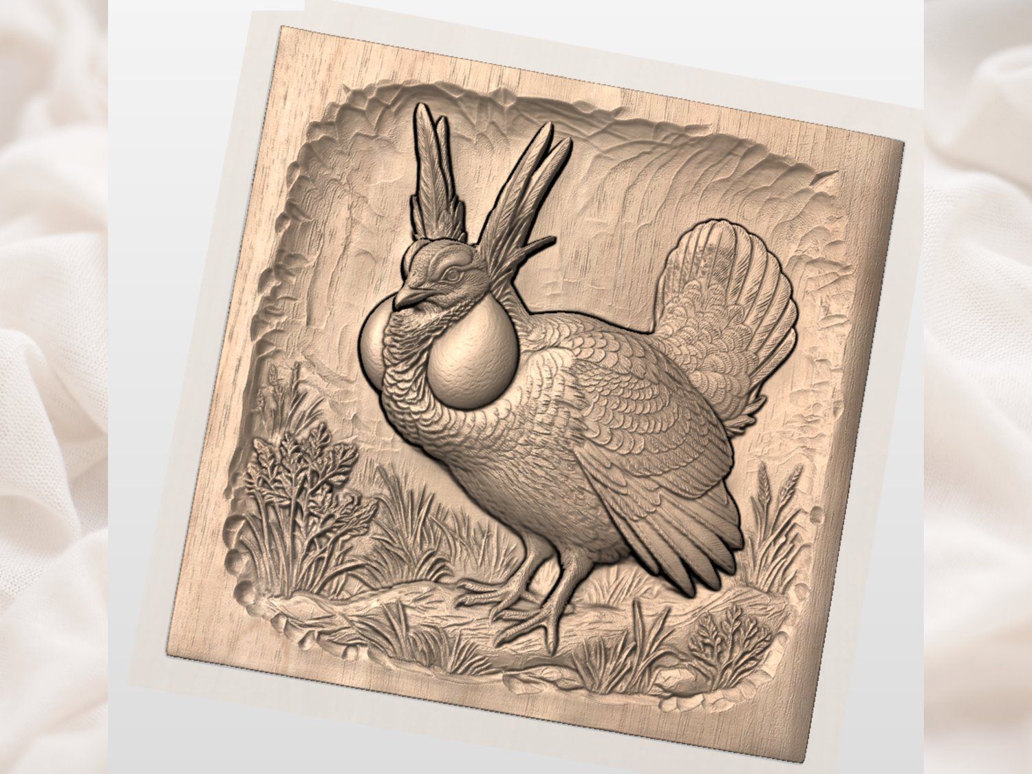 Majestic Prairie Chicken Wildlife CNC Relief STL bas-relief STL — view 4