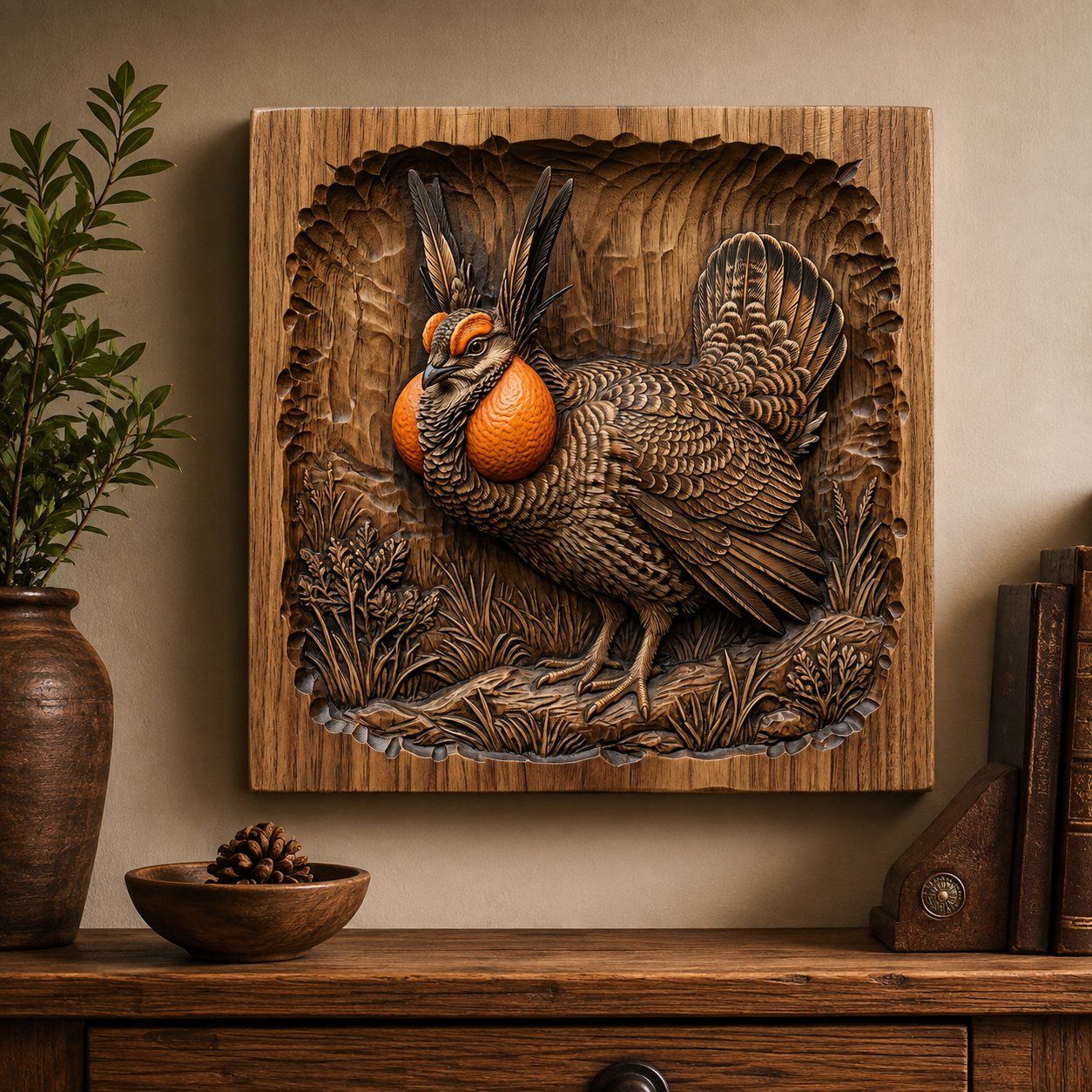 Majestic Prairie Chicken Wildlife CNC Relief STL bas-relief STL — view 6