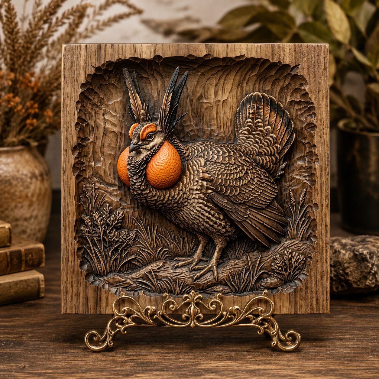 Majestic Prairie Chicken Wildlife CNC Relief STL bas-relief STL — view 7