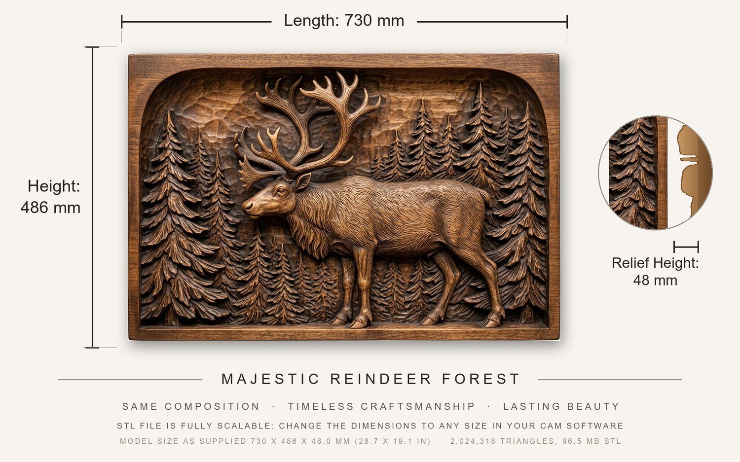 Majestic Reindeer Forest CNC Relief STL bas-relief STL — view 3