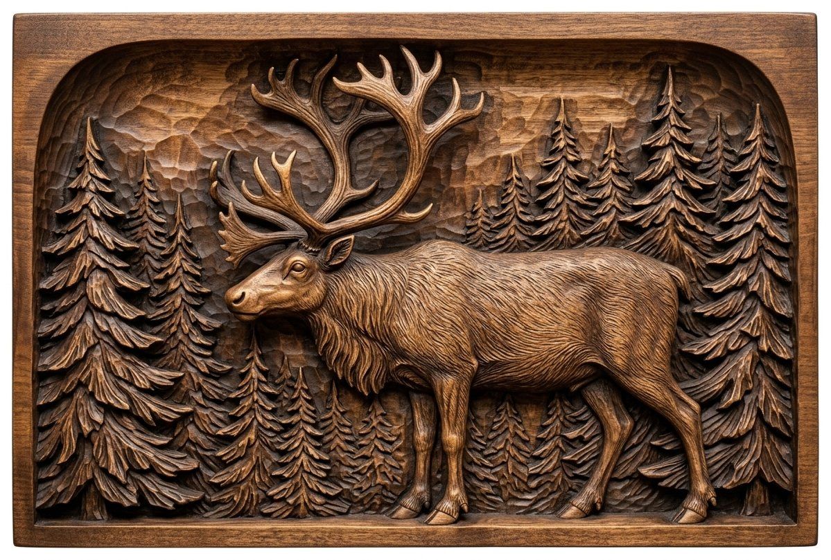 Majestic Reindeer Forest CNC Relief STL bas-relief STL — view 4